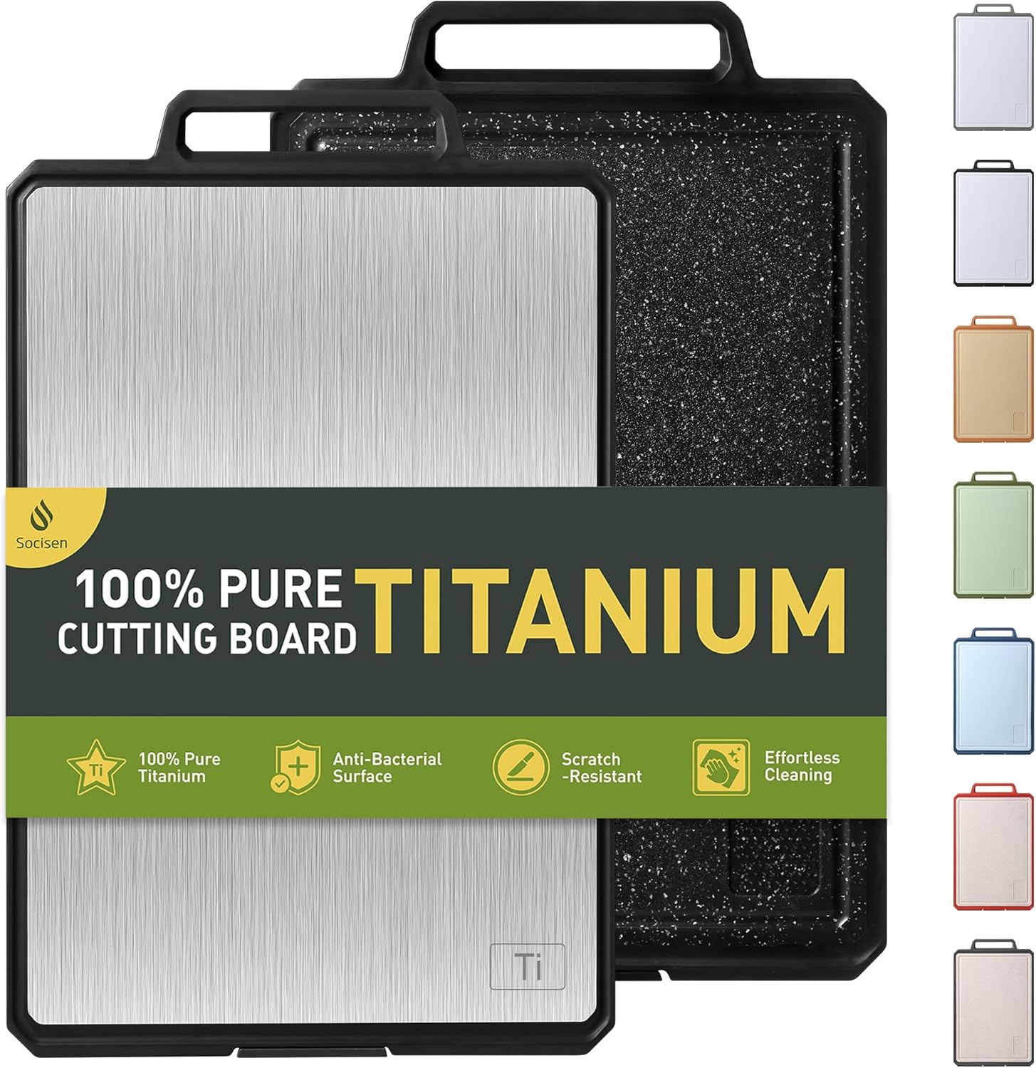 Titanium Cutting Boards for Kitchen Chopping Board with Handle Large Big Small Kitchen Meat Butcher Block 2 in 1 Pure Titanium and Wheat Straw PP Not Wood Bamboo Plastic Silicone Teak Black/Grey 1pc: 17.1"L × 10.8"W Black/Gray