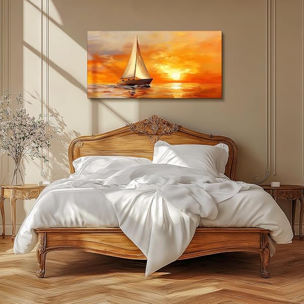 hyidecorart Tableau Decoration Murale Grand, 59x119 cm Voilier Coucher Lever du Soleil Cadre Decoration, Impression sur Toile Paysage pour Salon Chambre Bureau Salle - 3