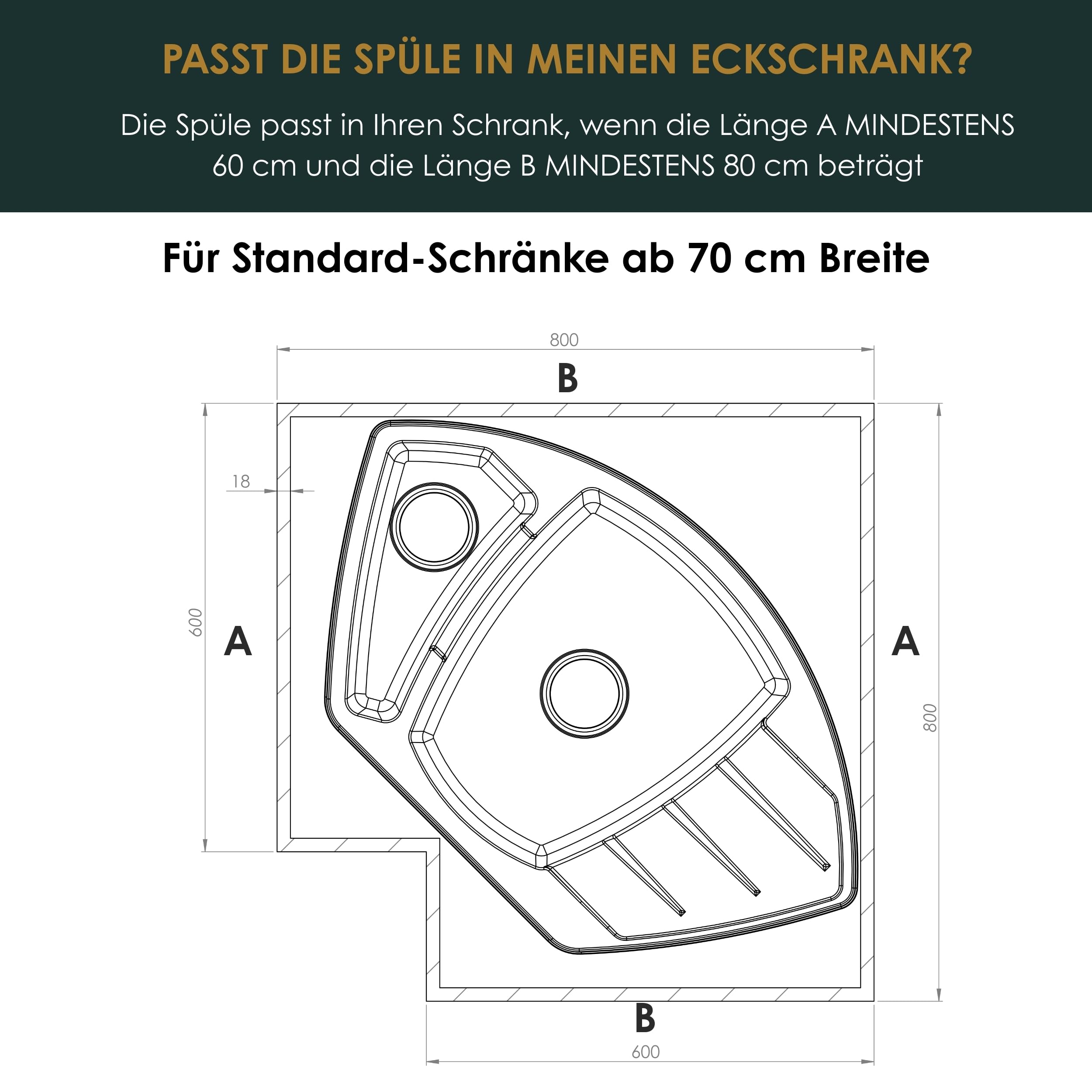 SINK Quality Eckspüle aus Granit 90x54 cm - Graphit – 1,5 Becken Einbauspüle mit Restebecken, Robust & Kratzfest, Inkl. Siphon & Imprägnierung, Küchenspüle ab 70 cm Unterschrank