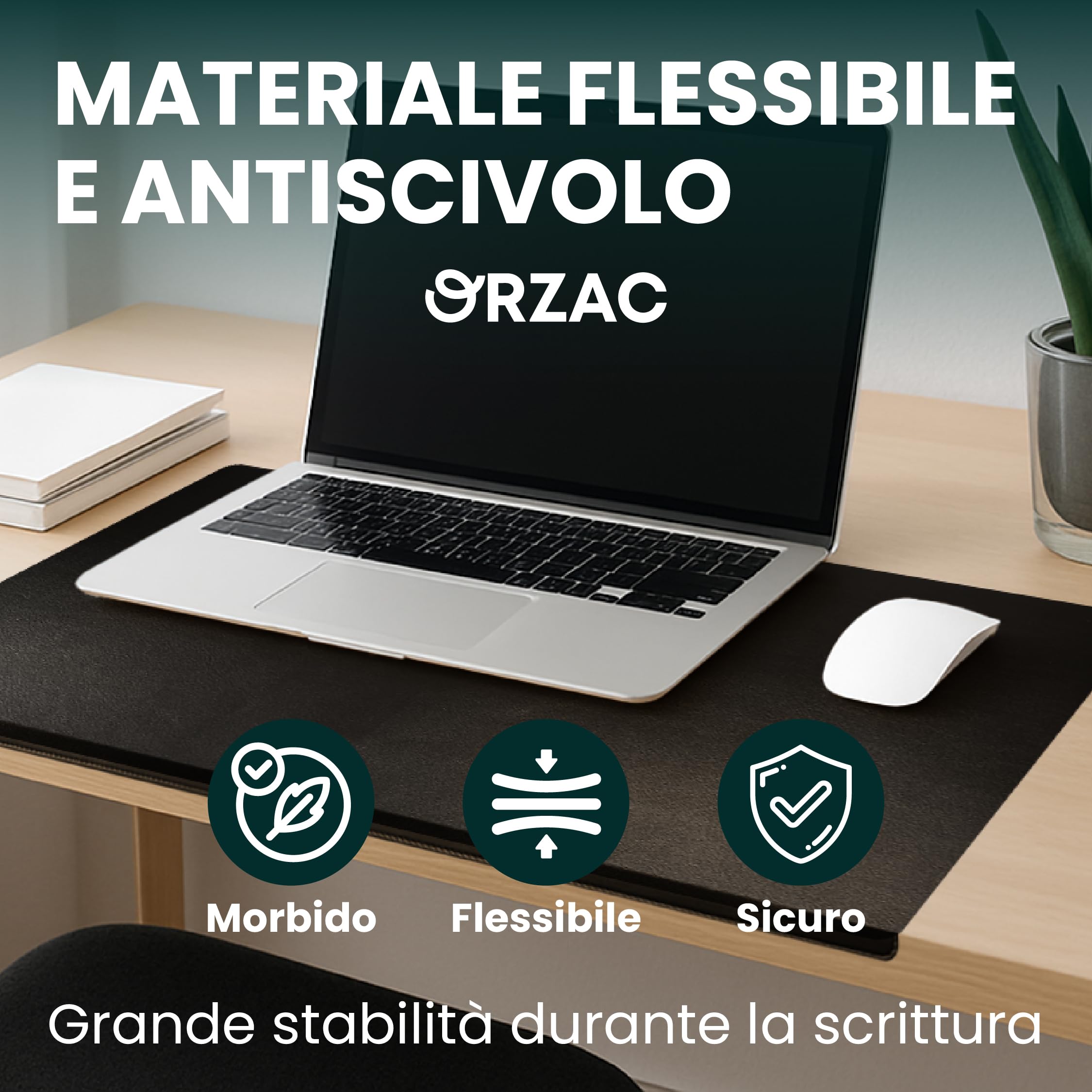 Tappetino da scrivania similpelle 80x40 cm impermeabile antiscivolo bordo 90°