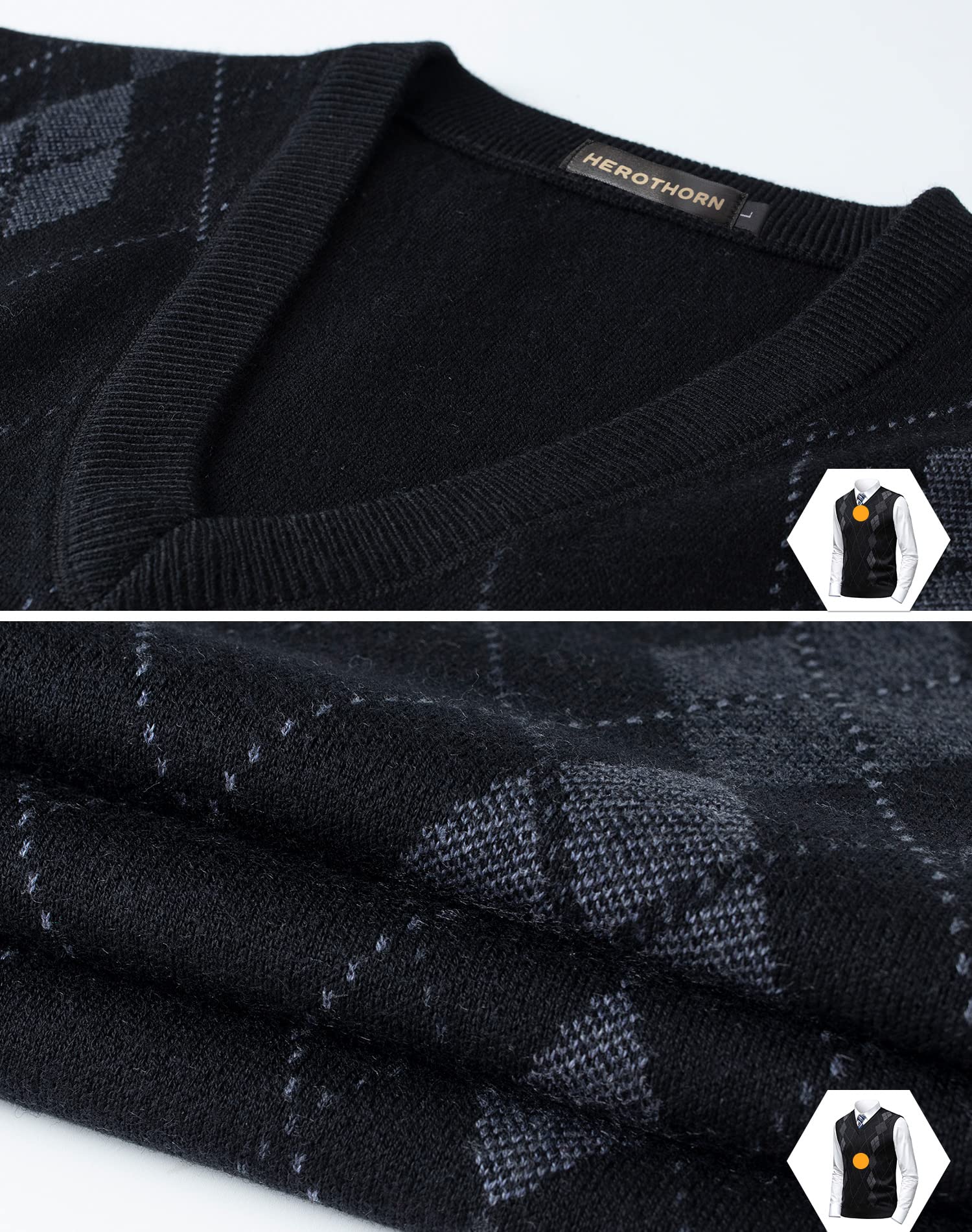 Homme Argyle Gilet en Laine Col en V Classique Cardigan sans Manches Losanges Pull Tricoté Débardeurs pour Automne Hiver
