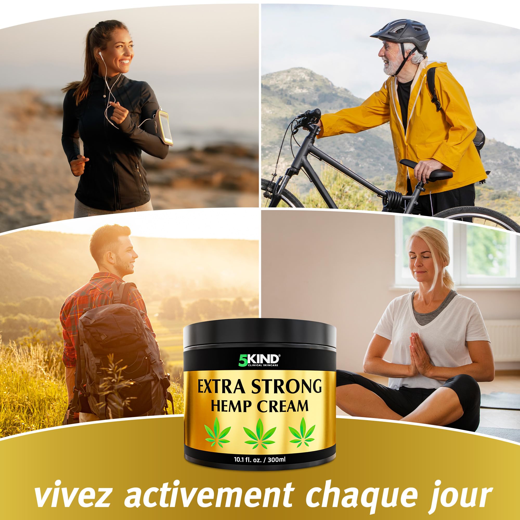 5kind Crème au chanvre ultra puissante 300ml - Huile de chanvre et arnica ultra puissantes - Pour les muscles, pieds, genoux, cou, épaules - Gel de massage riche en extraits naturels