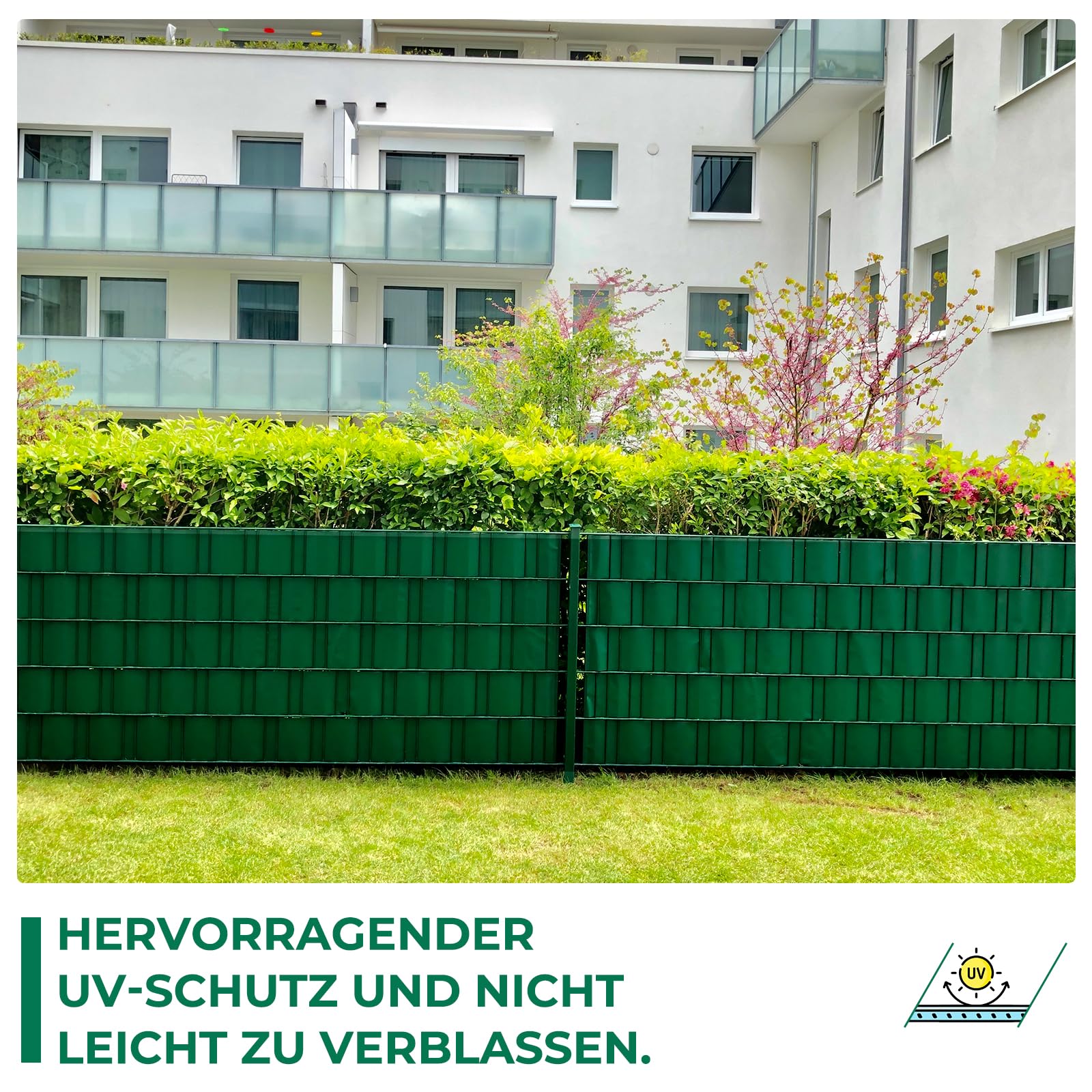 interGo Sichtschutzstreifen Zaun 35 m x 19 cm inkl.20 Clips, Sichtschutz Zaunfolie PVC Sichtschutzstreifen Doppelstabmatten für Gartenzaun, Balkon/Diverse Farben 4er-Set