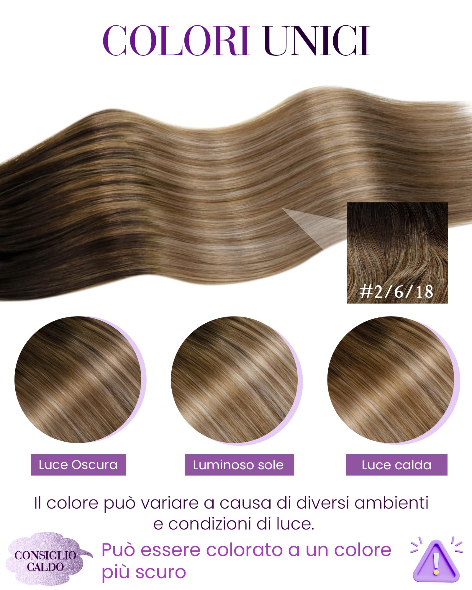 Totale 100g Extension Capelli Veri Cheratina Castano Scuro con Castano Scuro fino a Castano e Biondo Sporco 50cm