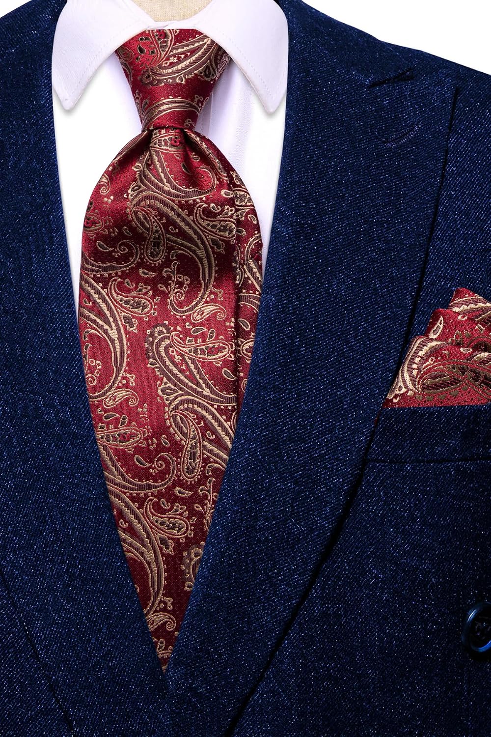 Hi-Tie Paisley Floral Ties Set for Men Silk Mens Stripes Necktie Pocket Square Cufflinks Set Formal Business