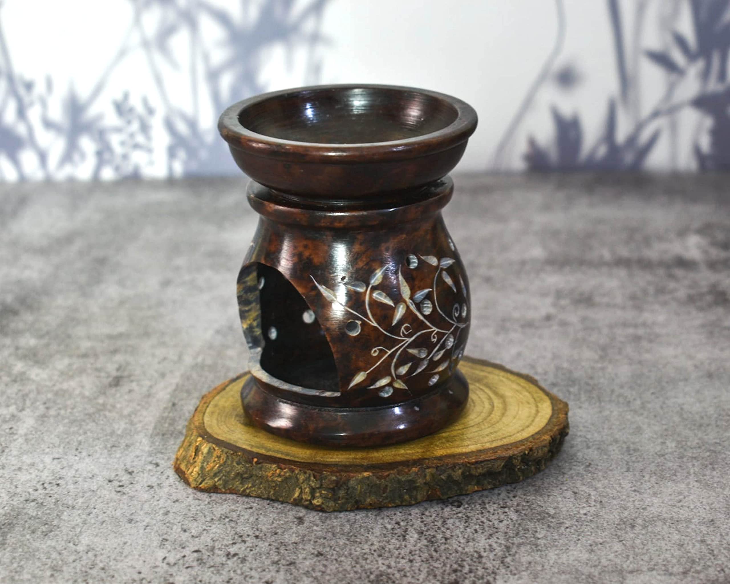 Difusor de Aroma Quemador de Aceite, Soporte para Velas de té de esteatita, Trabajo Jali Tallado a Mano, esteatita, para aromaterapia (Tree of Life)