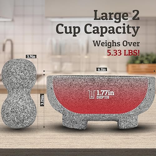Miniatura 8 de PriorityChef - Juego de mortero y mortero de granito, piedra natural molcajete mexicano de 8 pulgadas para especias, condimentos, pastas, cuenco de