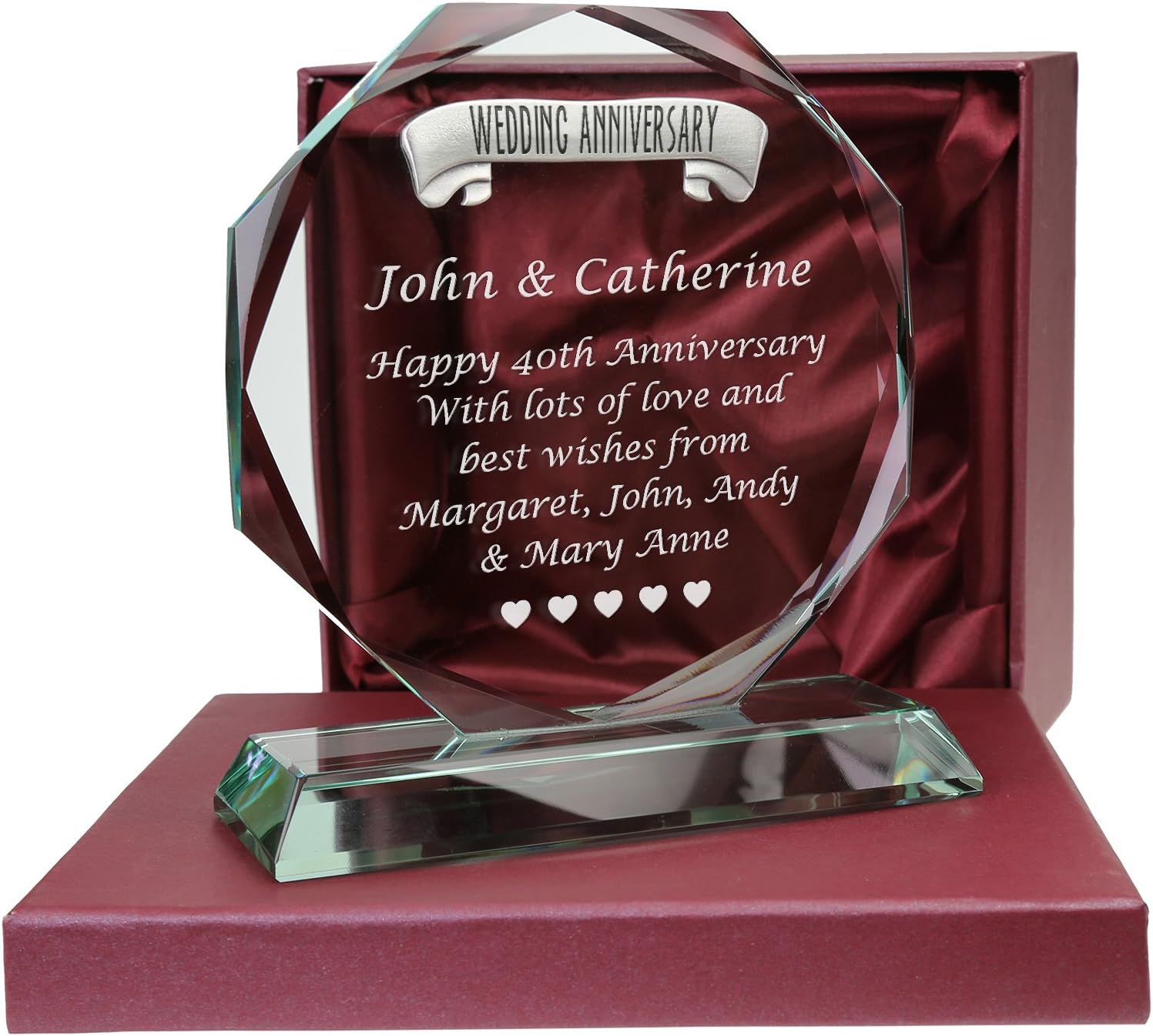 De Walden 40th Ruby Wedding Anniversary Personalised Engraved Cut Glass Sculpture 40 Years Couple Gift