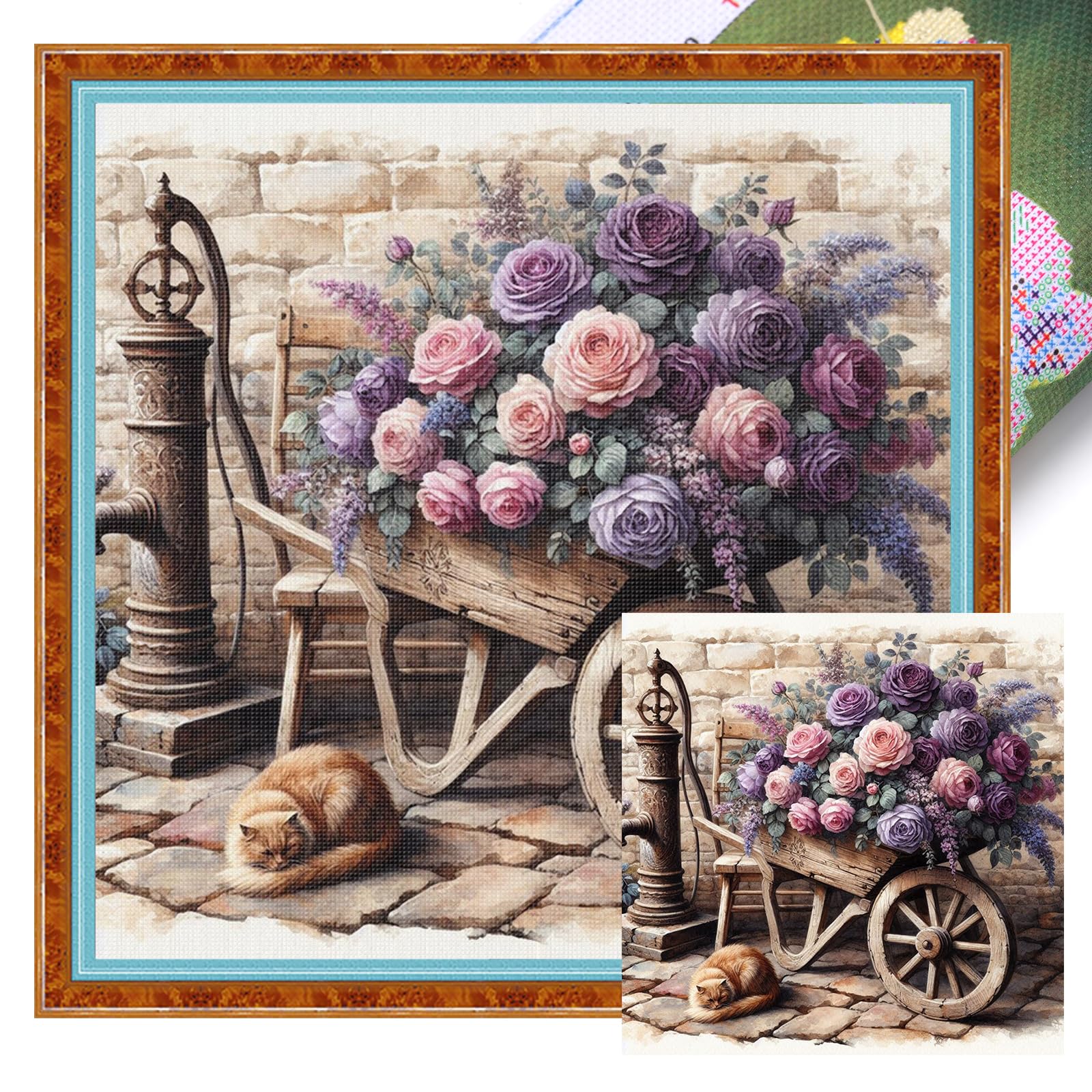 Poetrydraw 11Ctacc-12166__C__40x40 Flower Stroller Full 11Ct Diy Stamped Cross Stitch Kits 40X40cm For Beginners (11Ctacc-12166 C 40X40)