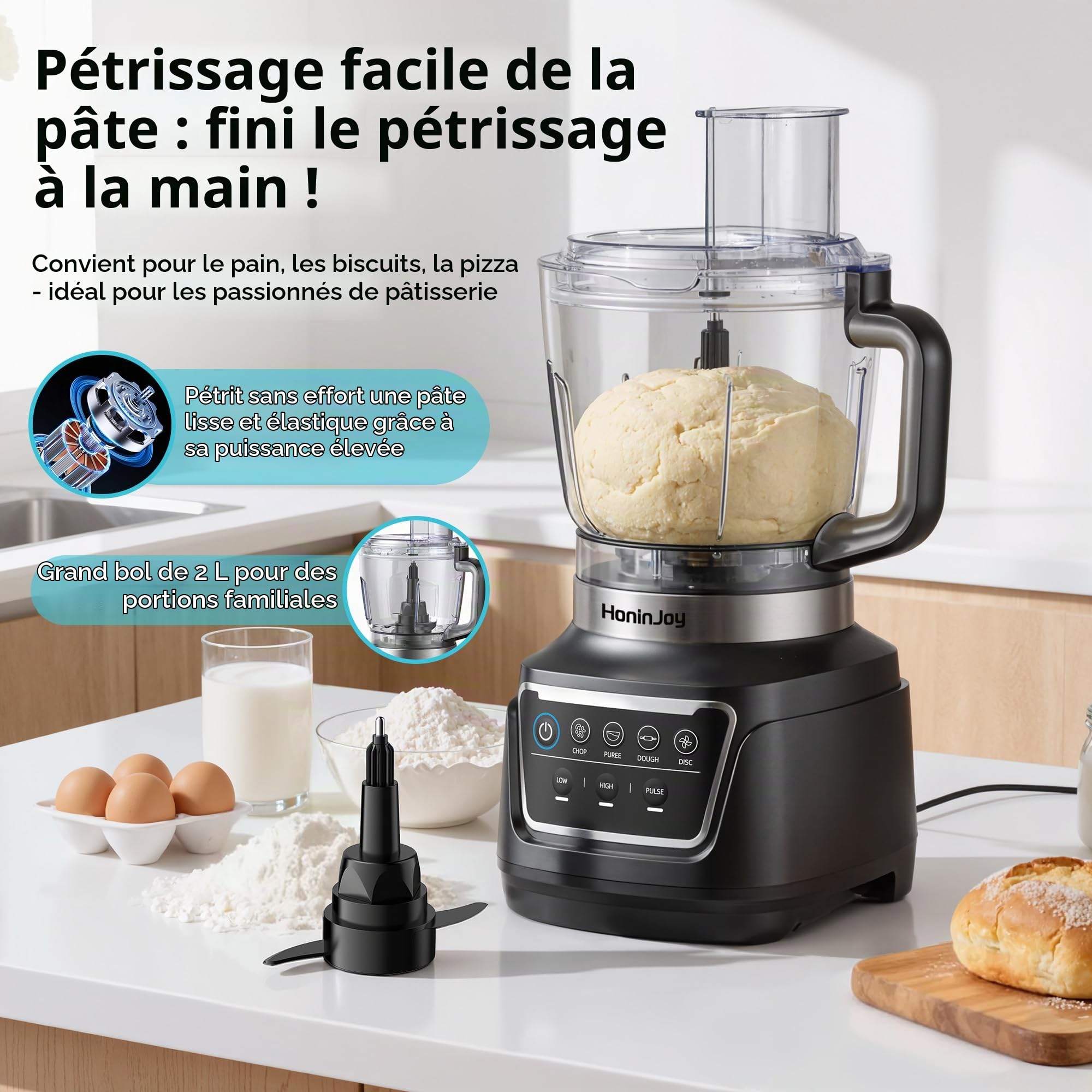 Cuisine Multifonctions 10-En-1, Hachoir De 2l Pour La PréParation De PâTe Le Tranchage Et Le RâPage Mixeur 1300W Avec Bol En Verre De 1,5l Pour Smoothies Lavable Au Lave-Vaisselle