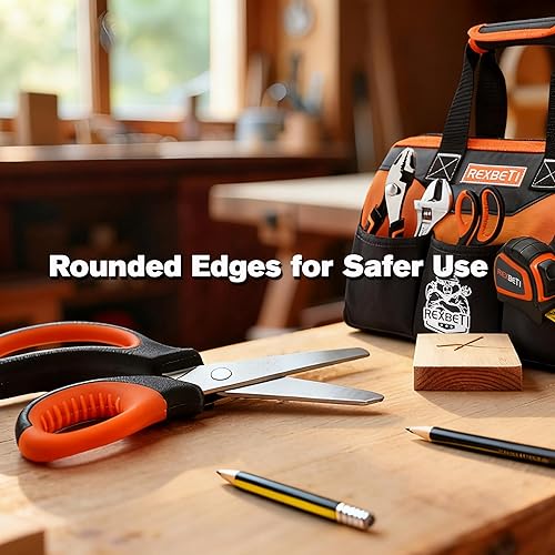 Vista 7 de REXBETI Juego de herramientas para niños de 10 piezas con herramientas de mano reales, bolsa de almacenamiento duradera naranja, kit de herramientas