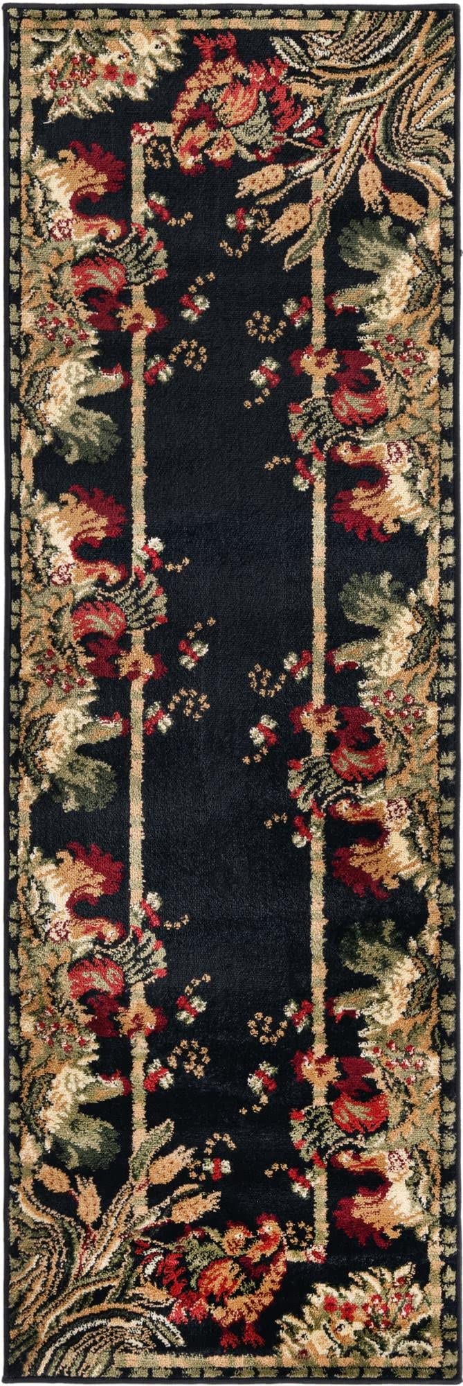 Rugs.com Pastoral Collection Rug – 6 Ft Runner Black Medium Rug Perfect for Hallways, Entryways