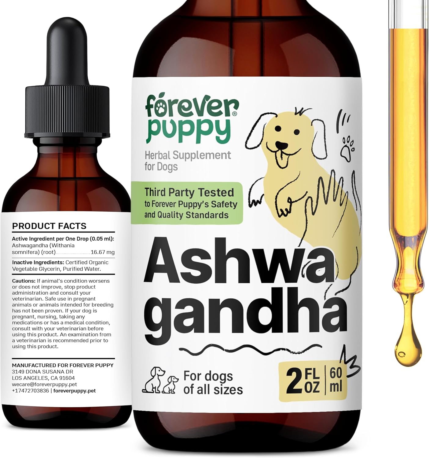 Forever Puppy Ashwagandha Drops for Dogs - Relaxation Supplement w/Ashwagandha Root - Liquid Alternative to Calming Chews - Food Supplements for Calming Vibes - 2 oz