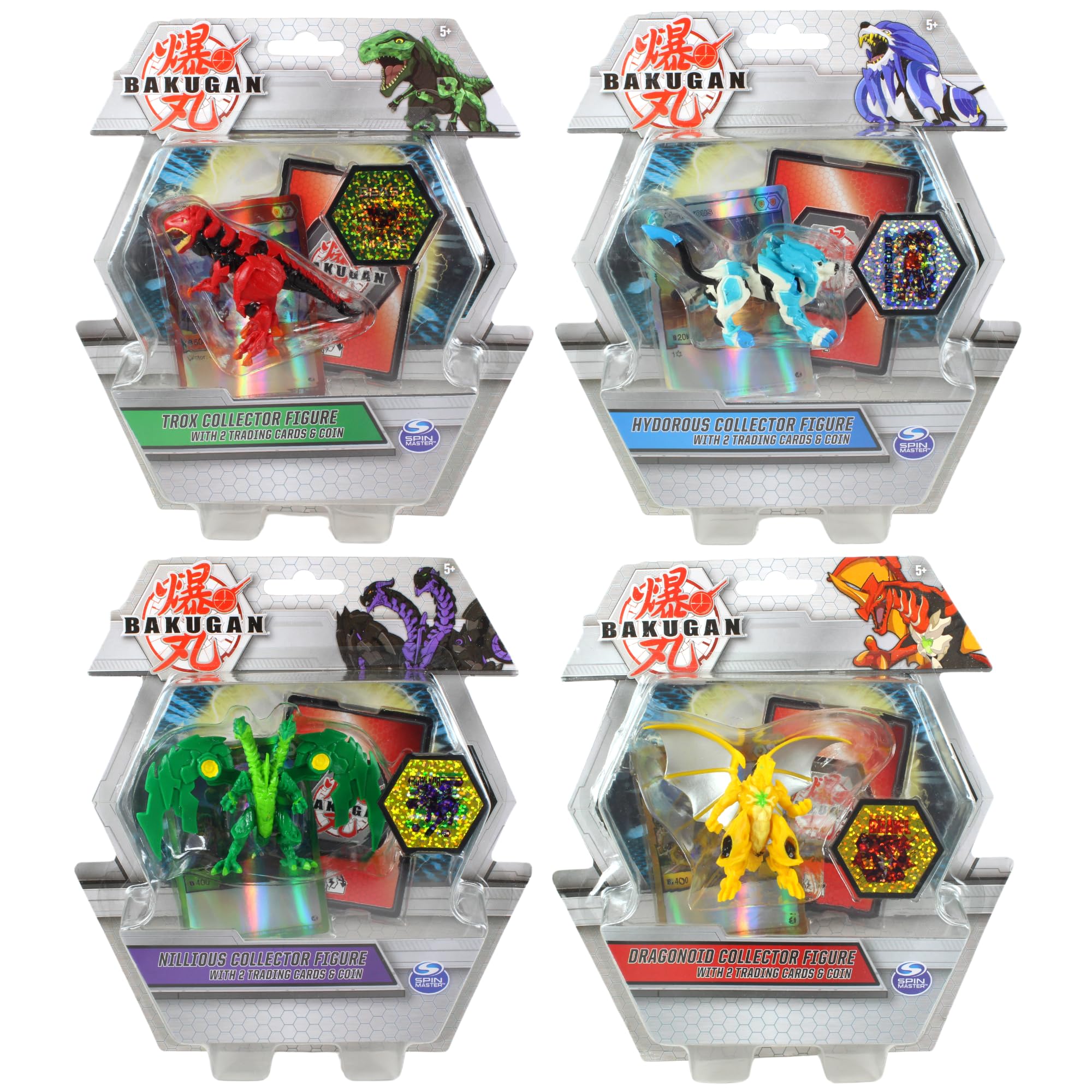 Toptoys2u Bargain Bundles Bakugan Deluxe Collectible Action Figure Toy Bundle - 2x Cards & 1x Coins in Each Pack - Pack of 4 - Set 2