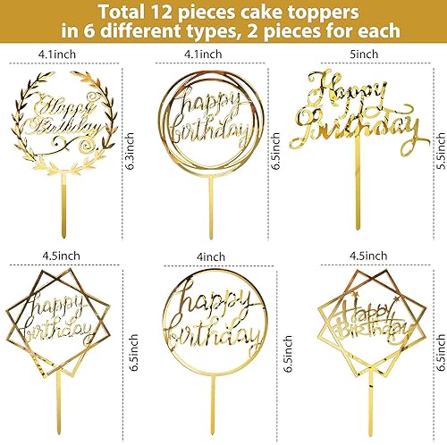 Miniatura 2 de 12 piezas de acrílico para decoración de pastel de cumpleaños, decoración de cupcakes de cumpleaños, decoración para fiesta de cumpleaños, pasteles,