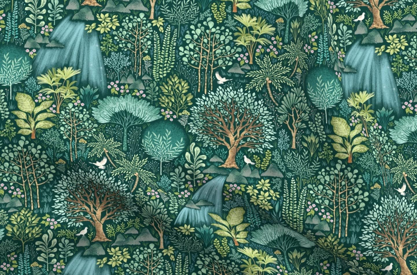 Spoonflower Fabric - Forest Paradise Woodland Nature Wildlife Lush Botanical Green Flora Printed on Upholstery Velvet Fabric Fat Quarter - Upholstery Home Decor Bottomweight Apparel
