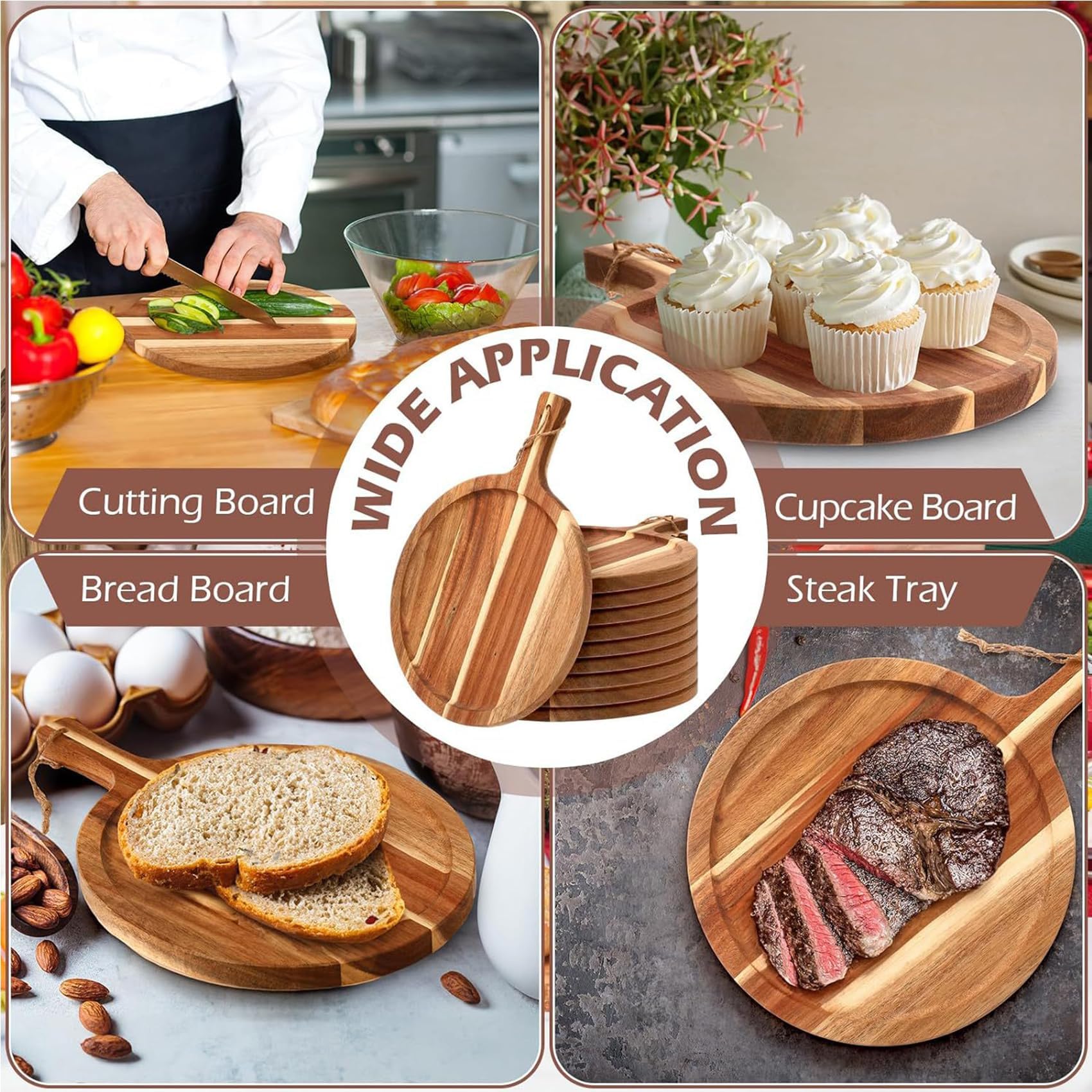 Tablas de Charcutería Tablas para Picar Madera de Acacia Bandeja Queso Set Tabla de Queso Tabla de Aperitivos con Mango Tabla Cortar Cocina Tabla Madera Aperitivos Tabla de Pizza Bandeja de Servir