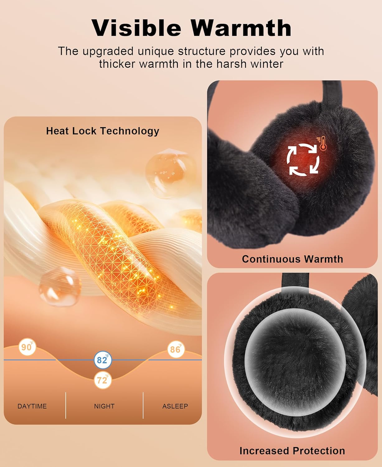 MUSICOZY Earmuffs Women's Winter Ear Warmers Muffs Soft 5.4 Bluetooth Muisc Earmuffs Covers for Jogging Skiing Skating Travelling Hiking Gifts_Black