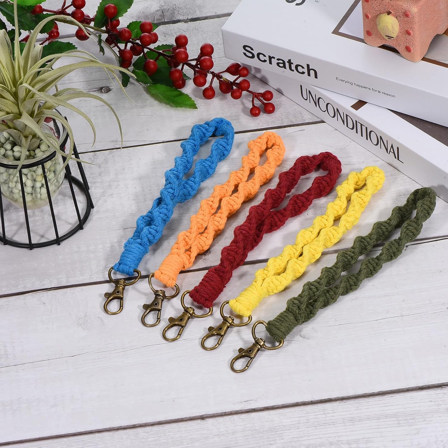 PATIKIL Pulsera De Llavero De Macramé Boho, Llavero De Muñeca