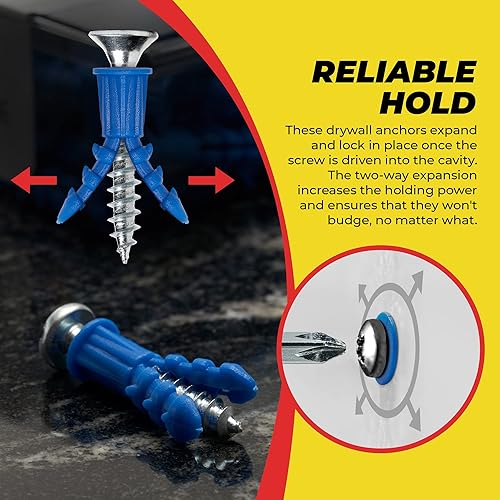 Vista 23 de Qualihome Anclajes de plástico ligero acanalado de calidad prémium para paredes huecas, kit de anclaje para colgar en la pared para imágenes, obras