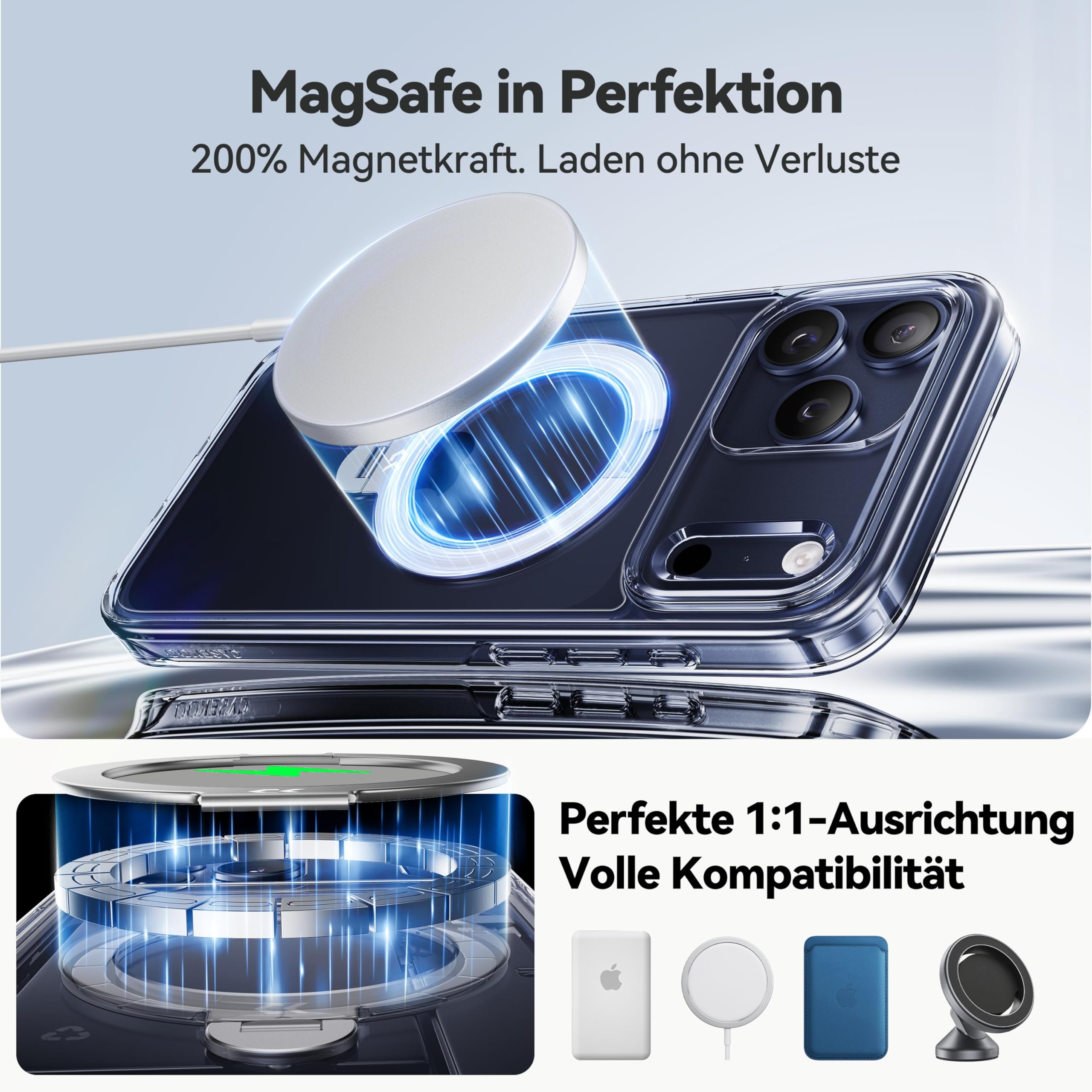 CASEKOO für iPhone 17 Pro Hülle für MagSafe [360 Drehständer] [Kameraschutz & Militärschutz] Stoßfest Schutzhülle Transparent Handyhülle für iPhone 17 Pro Case 6,3 Zoll - Durchsichtig