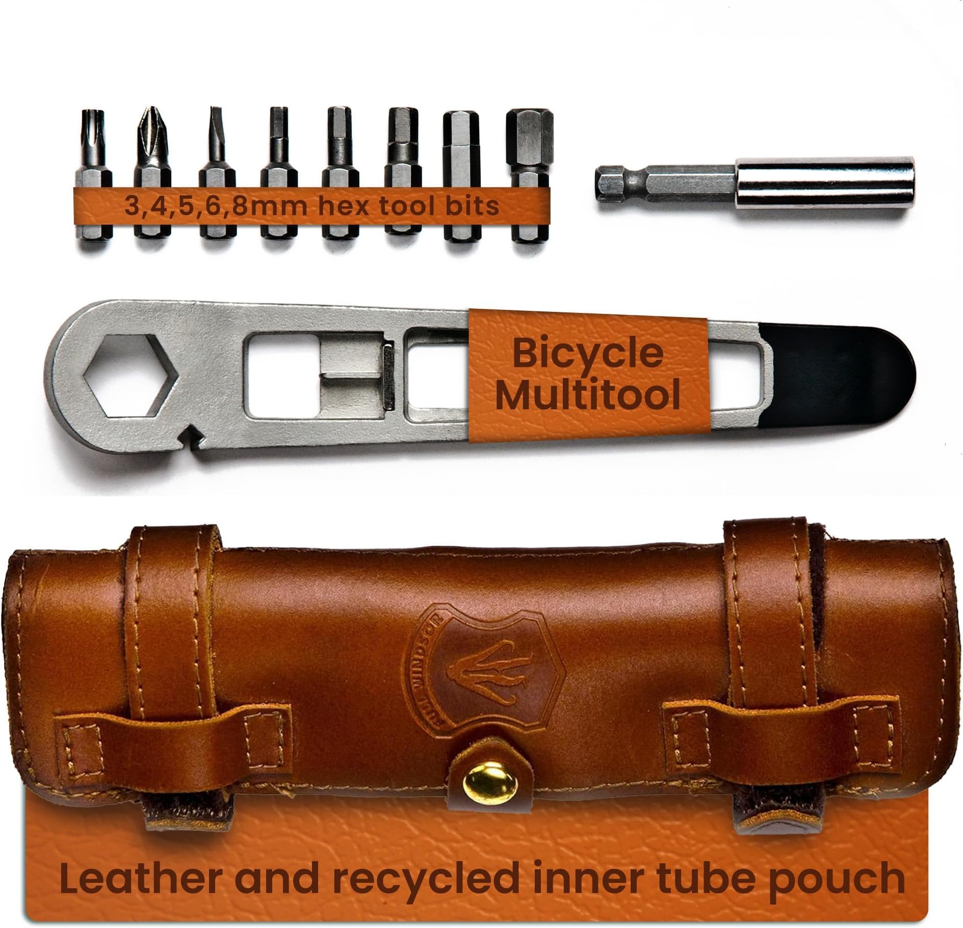 Full Windsor The NUTTER All in One Bike Tools Portable Bike Multi Tool and Bicycle Repair Kit with Leather Pouch - Accessories for Cycle Tool Kit, Camping Equipment & Bike Maintenance Kit Solution