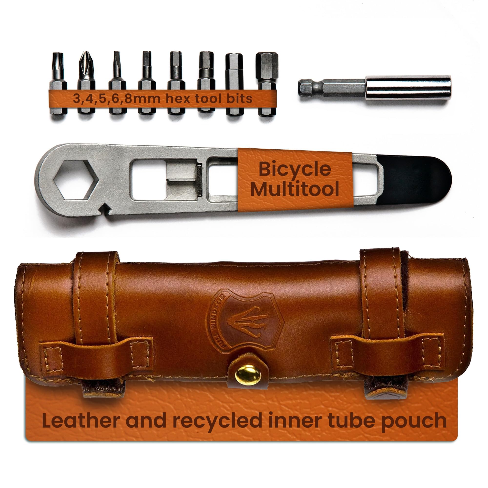 Full Windsor The NUTTER All in One Bike Tools Portable Bike Multi Tool and Bicycle Repair Kit with Leather Pouch - Accessories for Cycle Tool Kit, Camping Equipment & Bike Maintenance Kit Solution