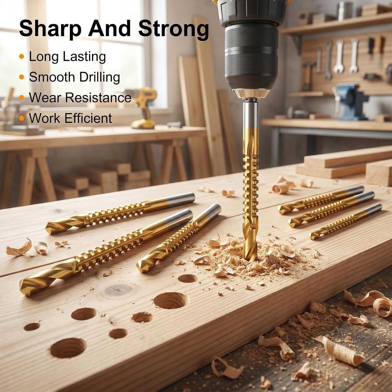 JJUNW 6 Pack Titanium Coated HSS Twist Drill Bits, 3-8mm Serrated Side Cutting Drill Bit, Hex Shank Serrated Cutting Drill Bits, Woodworking Tools for Wood Metal Plastic Hole
