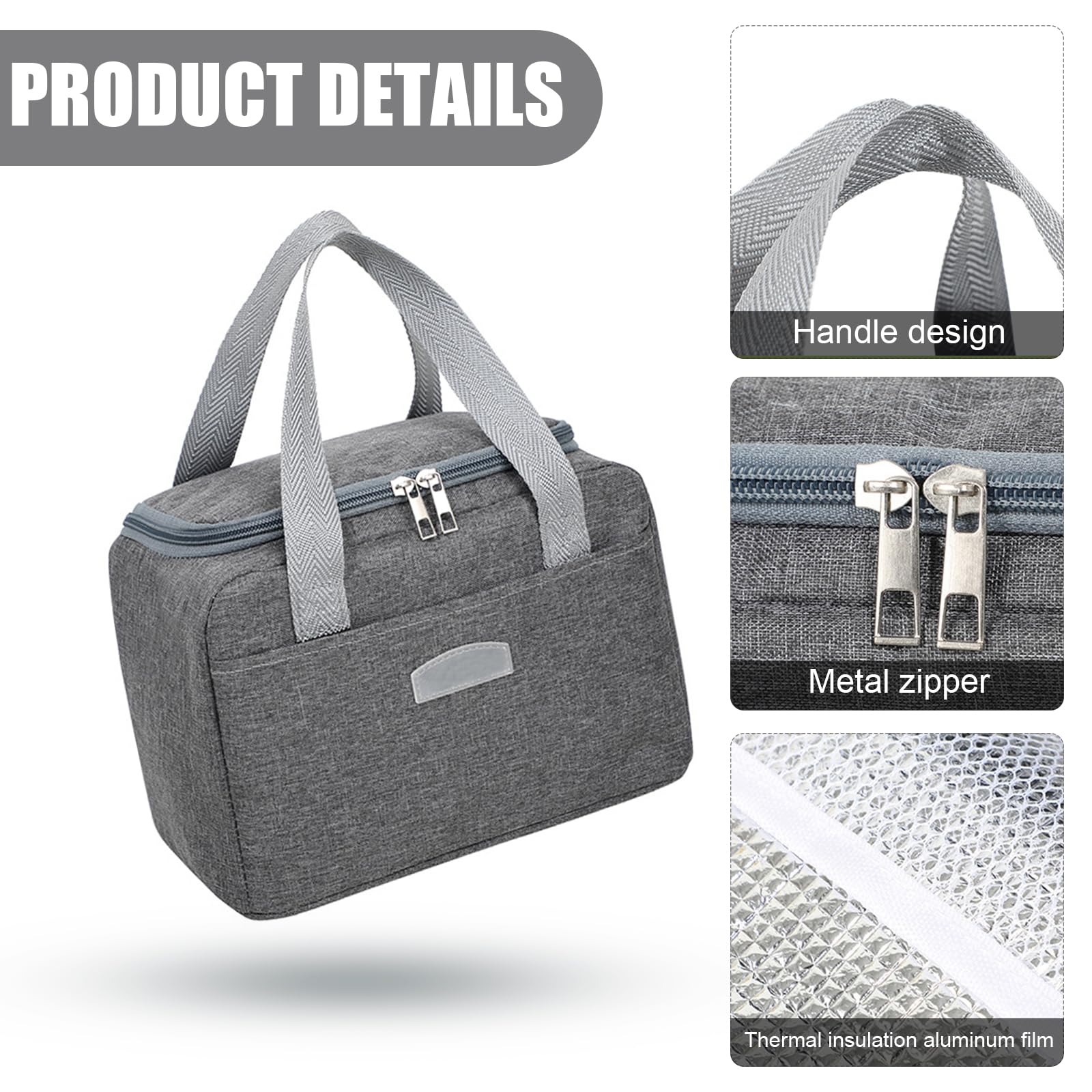 Sac Isotherme Repas 25x14x19cm - Portable Chaud/Froid - Gris/Bleu/Rose - Isolation Aluminium Étanche