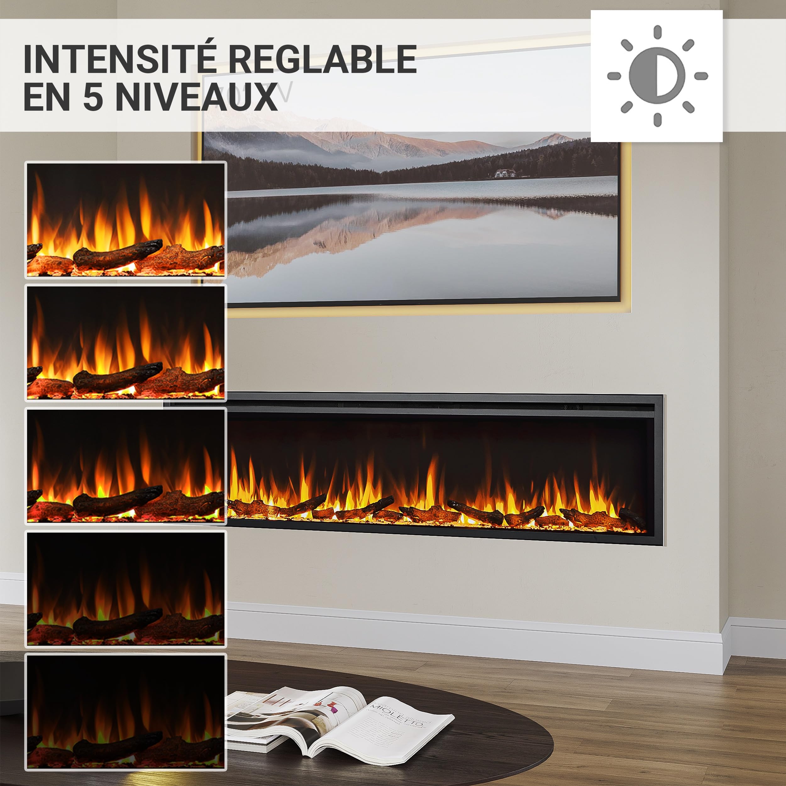 BALDERIA Atalanta 72 - Cheminee Electrique Effet Flamme LED, encastrable, WiFi