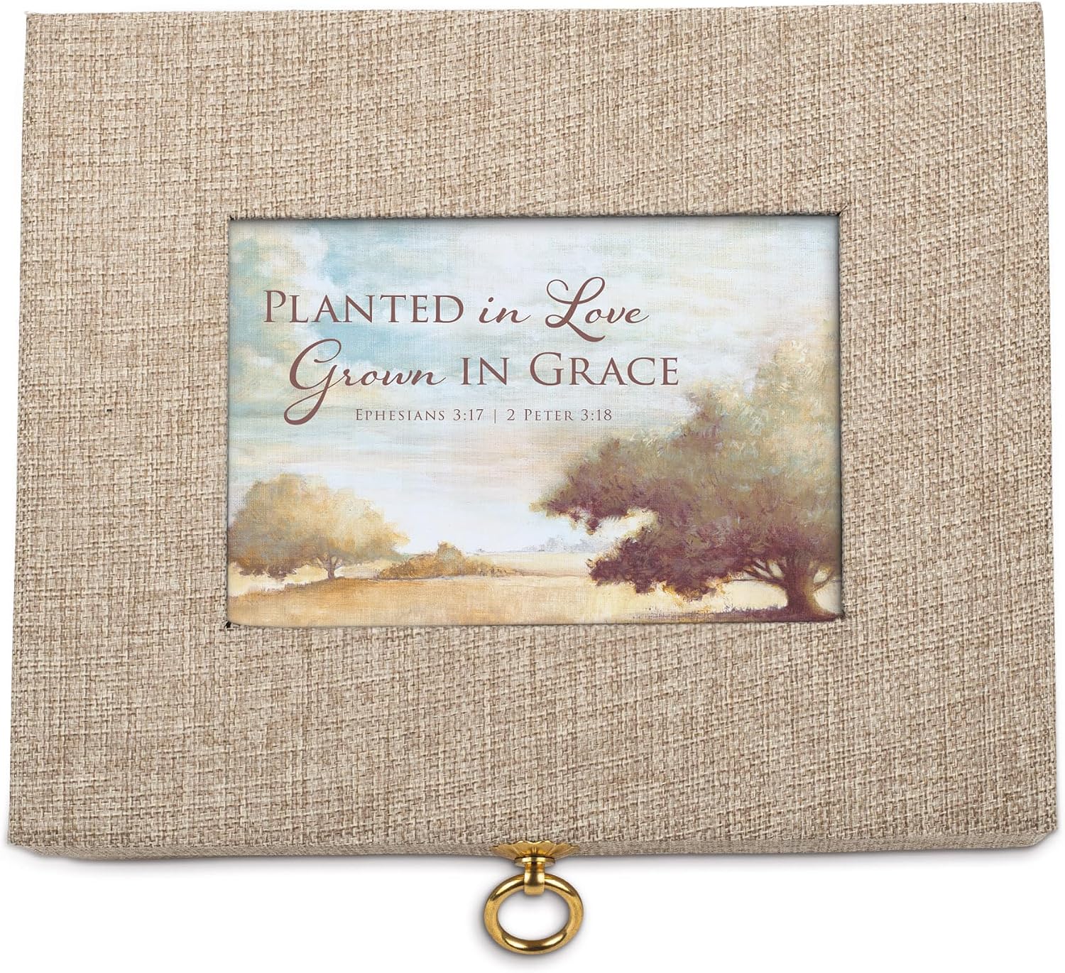 Cottage Garden Planted in Love Grown in Grace Linen Musical Jewelry Box, 10 x 8 Inch Keepsake Box with Photo Window, Plays Tune Amazing Grace