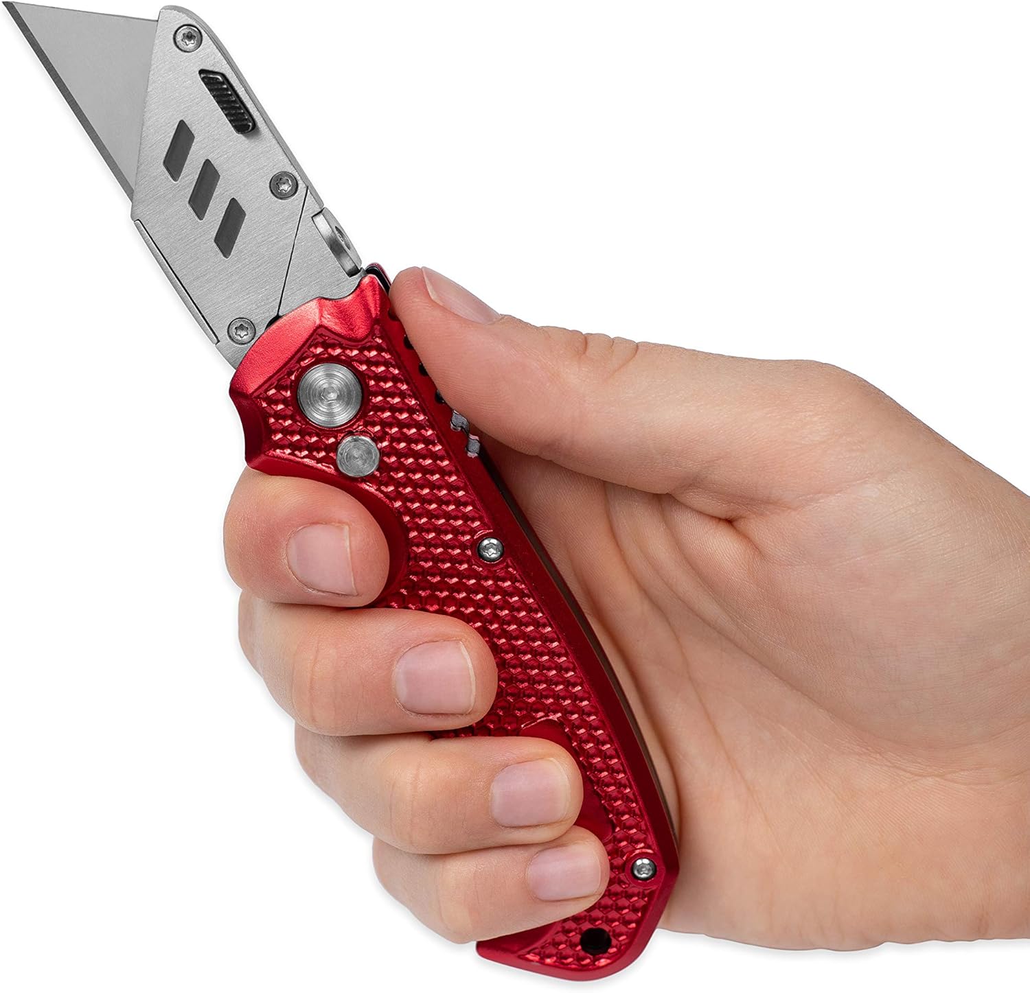 BirdRock Home Premium Folding Utility Knife – Small Compact Pocket – Folding Box Cutter Tool – 3 Extra Razor Blades – Cut Cardboard Boxes – Locking Safety Knife Set – Heavy Duty