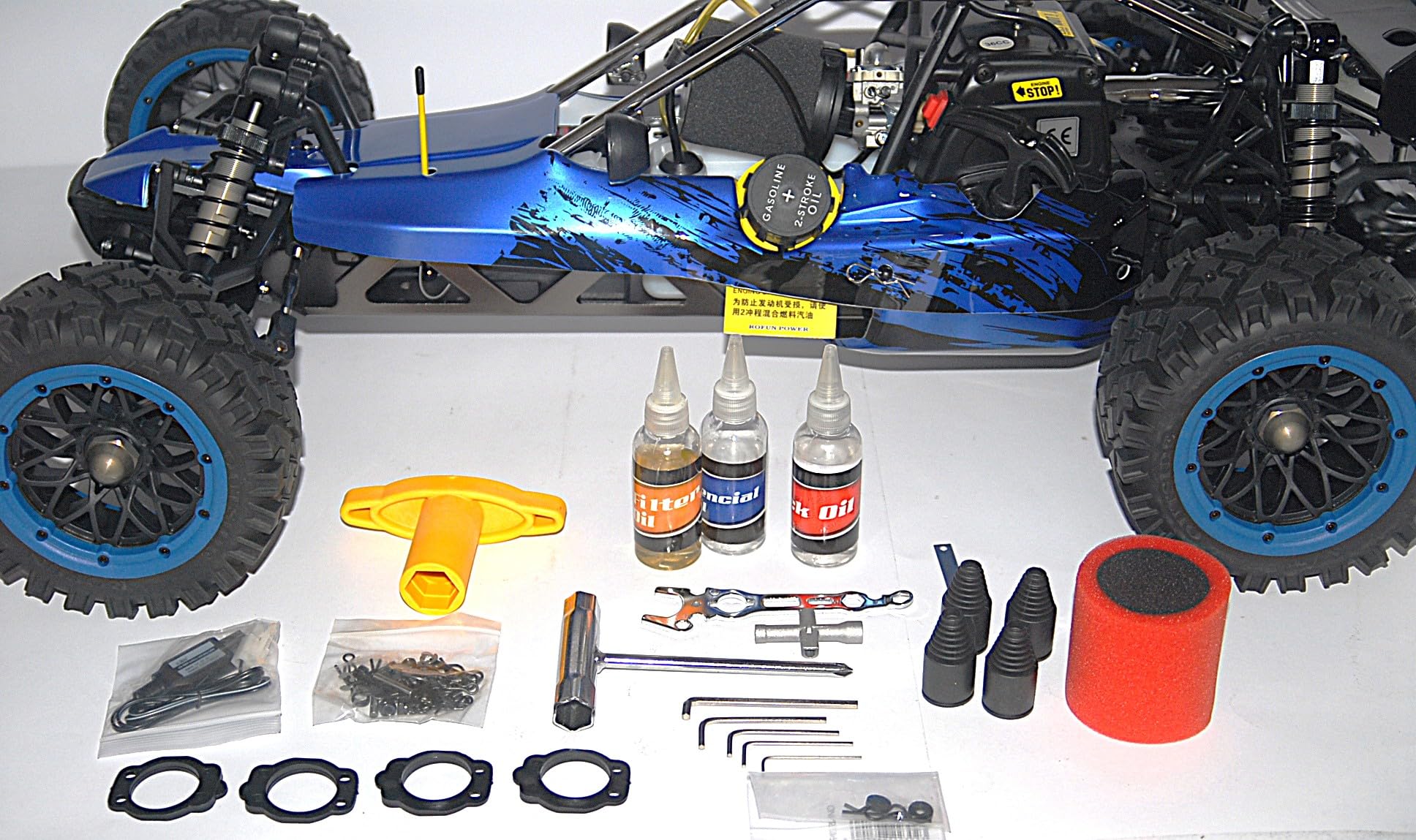 Auto RC 1/5 Baha Baja 36cc 2WD Off Road Blu – Auto RC a Benzina Versione Speciale AS Hobby con Cerchioni Scomponibili 20 Raggi e Gomme All Terrain Incollate – 2.4 GHz