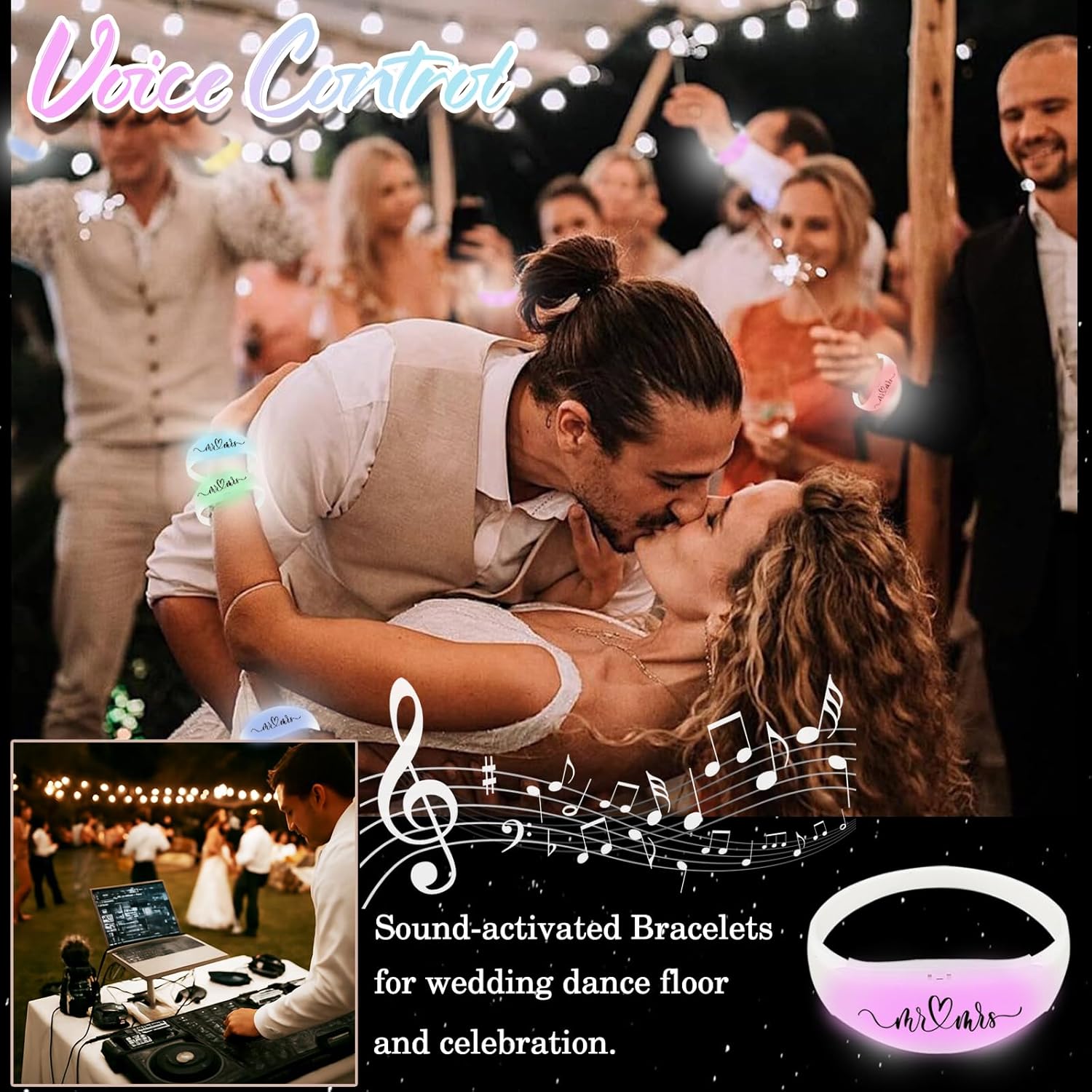 24 Pcs Wedding Sound Activated LED Glow Bracelets Light Up Bracelets for Adults Glow in the Dark Bracelets Carnival Rave Supplies for Concert (24) - Image 4