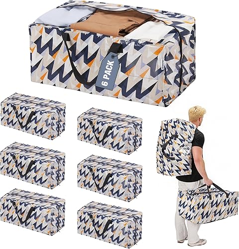 Miniatura 10 de WORKPRO Paquete de 6 bolsas de mudanza extra grandes con cremalleras y asas de transporte, correas de mochila, bolsa de almacenamiento resistente