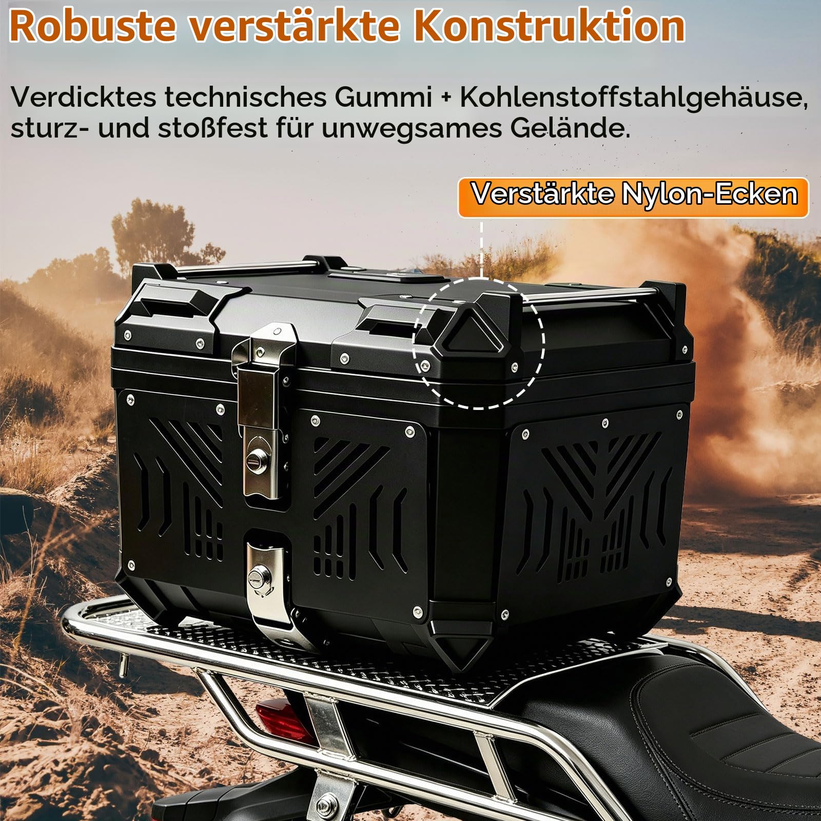 45L Motorrad Topcase wasserdicht mit Sicherheitsschloss, Aluminiumlegierung Motorradkoffer mit Kohlenstoffstahl-Bodenplatte & Diebstahlsicherung mit Federverriegelung, 40*33*33cm für Helm & Zubehör