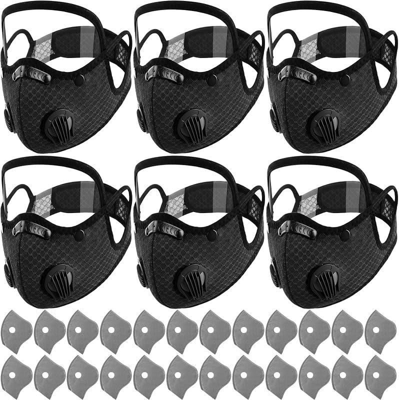 Mascarilla antipolvo reutilizable con filtros de carbón, negra, 6 unidades