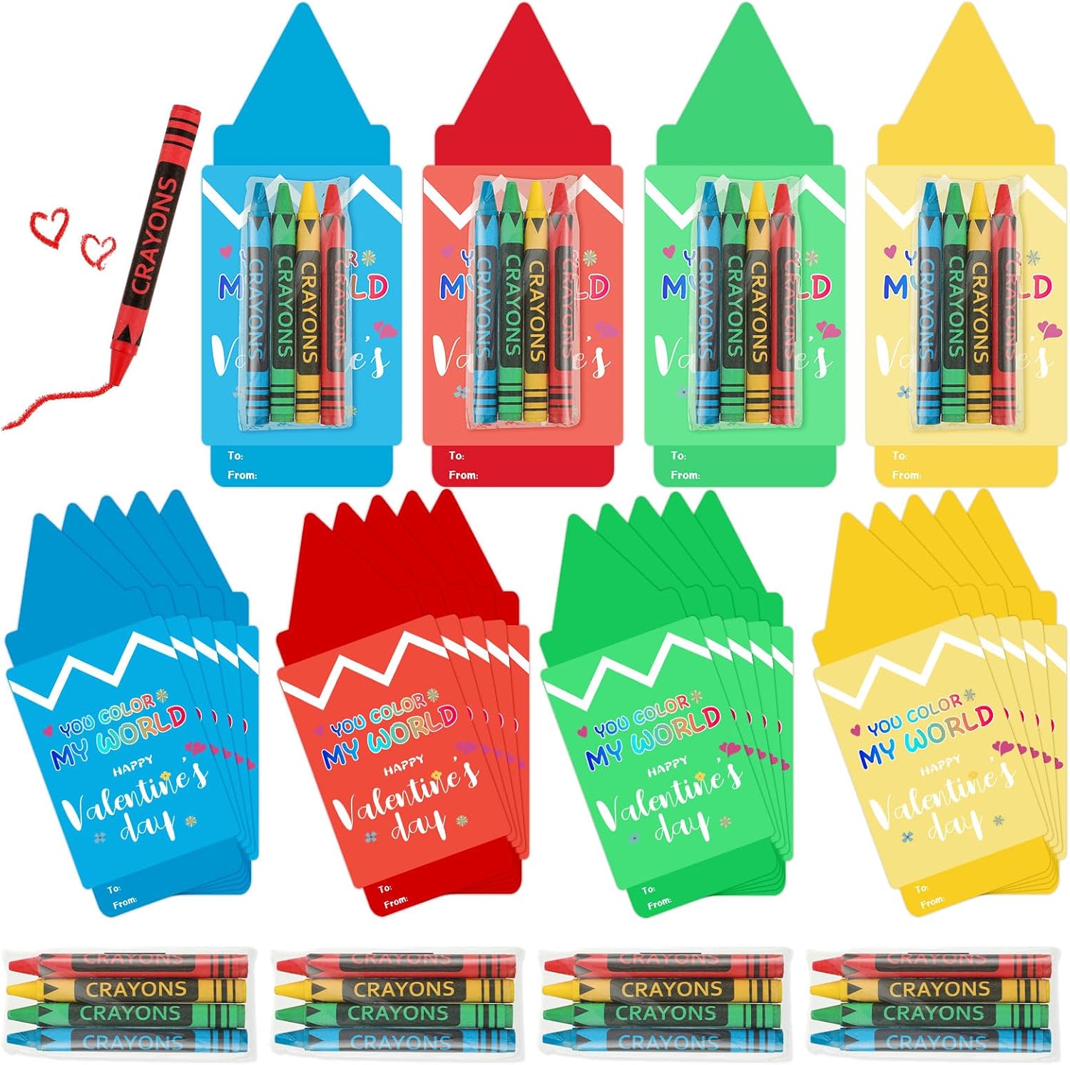 Glenmal 24 Pcs Valentines Day Gift Cards with Crayons for