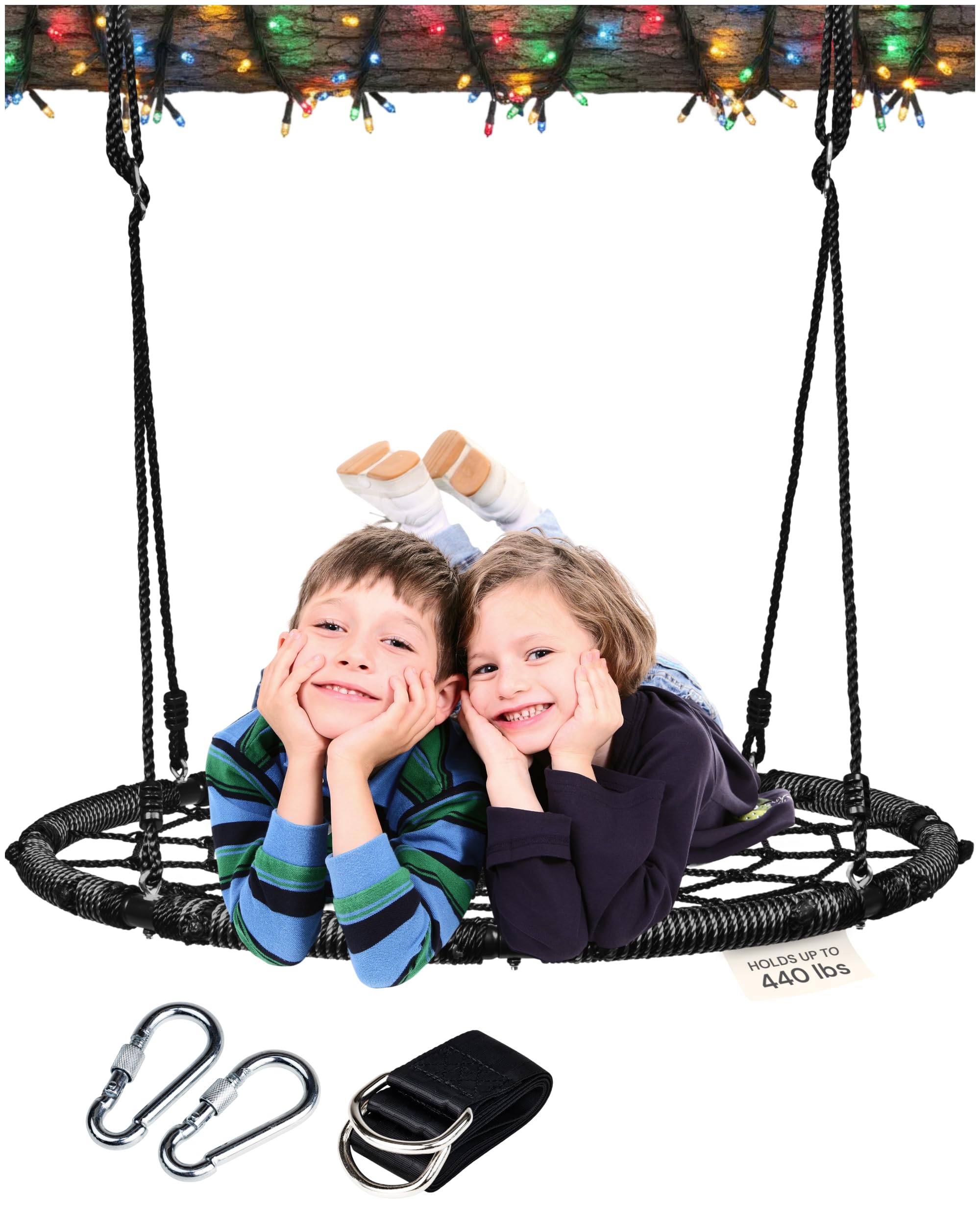 PLAYVIBE Spider Web Tree Swing - 40-Inch Black Saucer - 440 lb Capacity & 900D Oxford Waterproof Fabric - Heavy-Duty Steel Frame & Hanging Straps - Outdoor Swing Set Accessories - for Toddlers