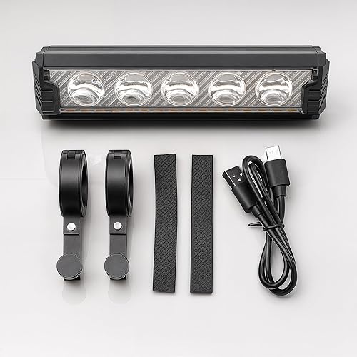 Miniatura 2 de Energlow - Luz de bicicleta de 2500 lúmenes  Faro de bicicleta recargable USB-C de 5 LED  IPX4 impermeable, 5 modos con doble haz blanco y amarillo