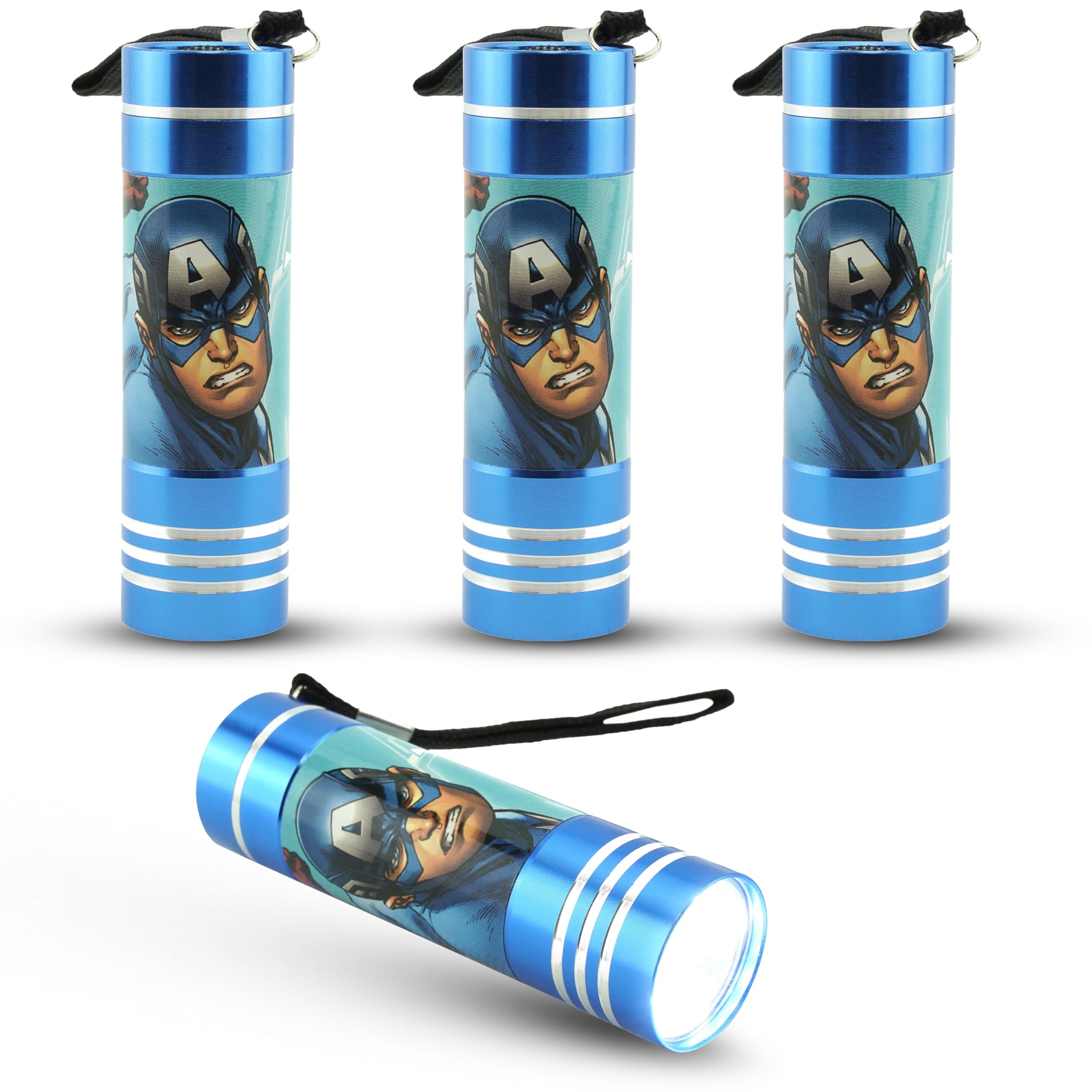 4Pcs Kids’ Waterproof Avengers LED Torch – 9 Bright LEDs with Non-Slip Grip, Durable Aluminum Flashlight for Outdoor Adventures, Camping, Emergencies – Birthday, Holiday Xmas Gift for Boys Size-8.7cm