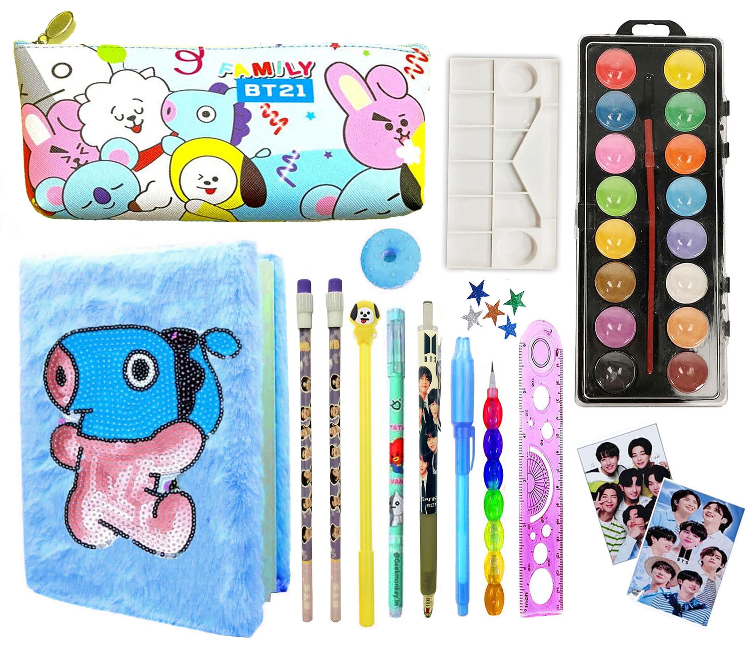 SHUDAUSHI® 15pcs BTS Stationery Gift Set for Kids, BTS BT-21 School Stationery Diary Pen Pencil Pouch for Kids BTS Stationery Set, Birthday Gift Party Favor Return Gift Set for Kids (Style 2) (B0CR6CWMCW) Amazon Price History, Amazon Price Tracker