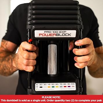 PowerBlock Pro 100 Adjustable Dumbbell, Sold As A Single Unit 5-100 lb Dumbbell Durable Steel Build, Innovative Workout Equipment, Strength Training