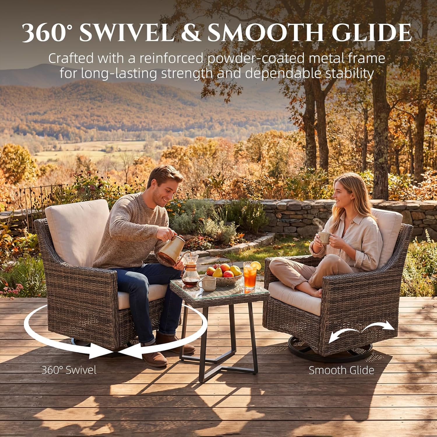 Outdoor Swivel Rocker Chair, Patio Chair with Premium Cushions, High Back Wicker Patio Rocking Glider for Deck, Porch, Yard & Poolside