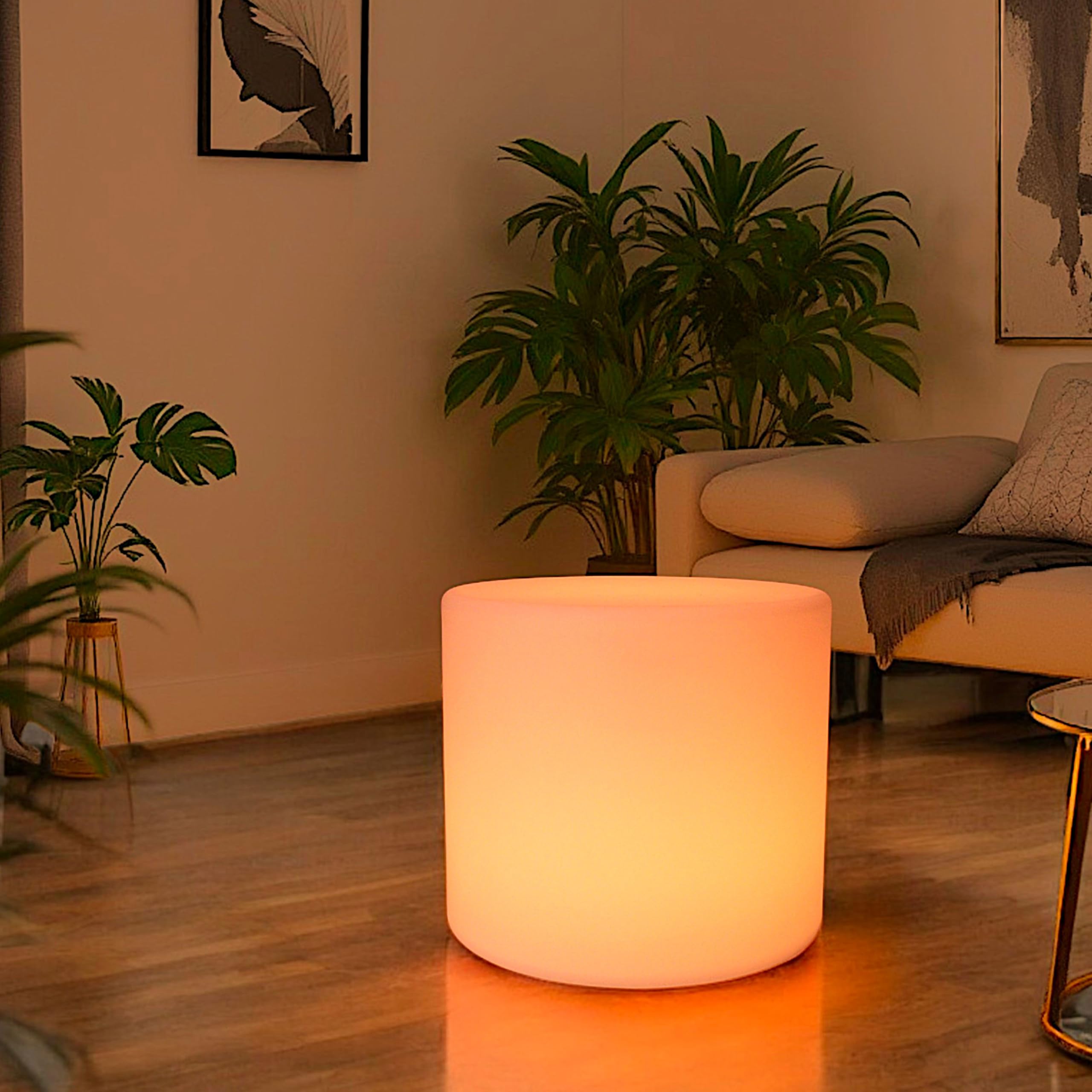 Arnusa LED Hocker mit Beleuchtung 45 cm x 50 cm RGB Leuchthocker PL608 mit Akku & Fernbedienung, 16 Farben, dimmbar, als Sitzhocker & Beistelltisch für Garten, Balkon, Party & Lounge