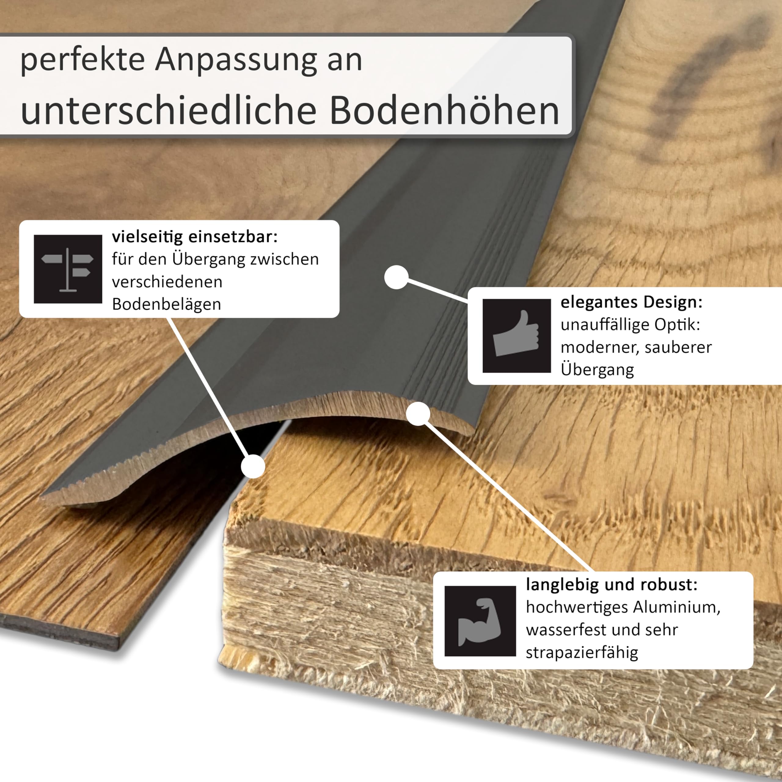 ufitec samoprzylepny profil przejściowy, listwa przejściowa wyrównująca wysokość do 16 mm, z aluminium, profil dopasowujący 40 mm x 100 cm, profil wyrównujący wysokość (ciemny brąz, 270 cm)