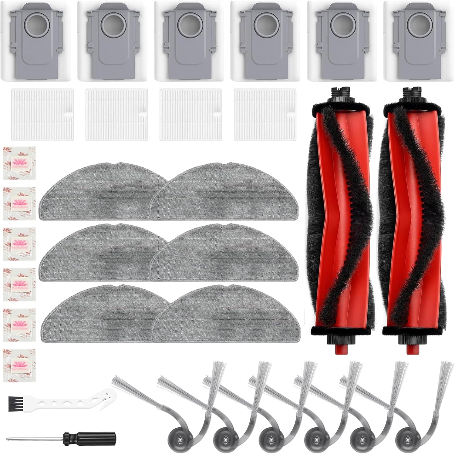 Replacement Kit Kit for Roborock Q7 M5+/ Q7 M5/ Q7 L5 / Q7 L5+ Robot Vacuum Cleaner, 2 Main Brushes,4 Filters,6 Mop Pads & Dust Bags & Side Brushes,1 Cleaning Brush & Screwdriver
