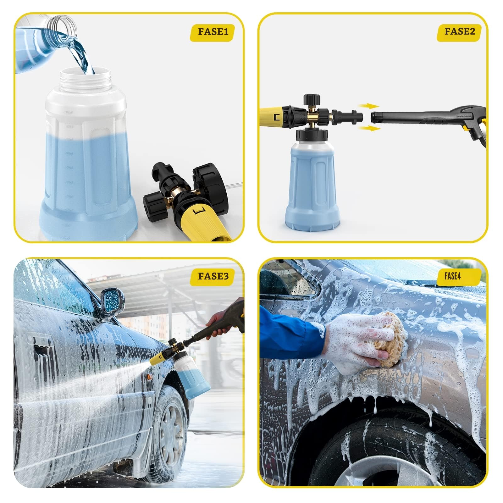 OHAYORI Lancia Schiuma per Idropulitrice Karcher K2 K3 K4 K5 K6 K7, Cannone Schiuma Alta Pressione Regolabile, Accessorio Lavaggio Auto con Ugello e Attacco Migliorato