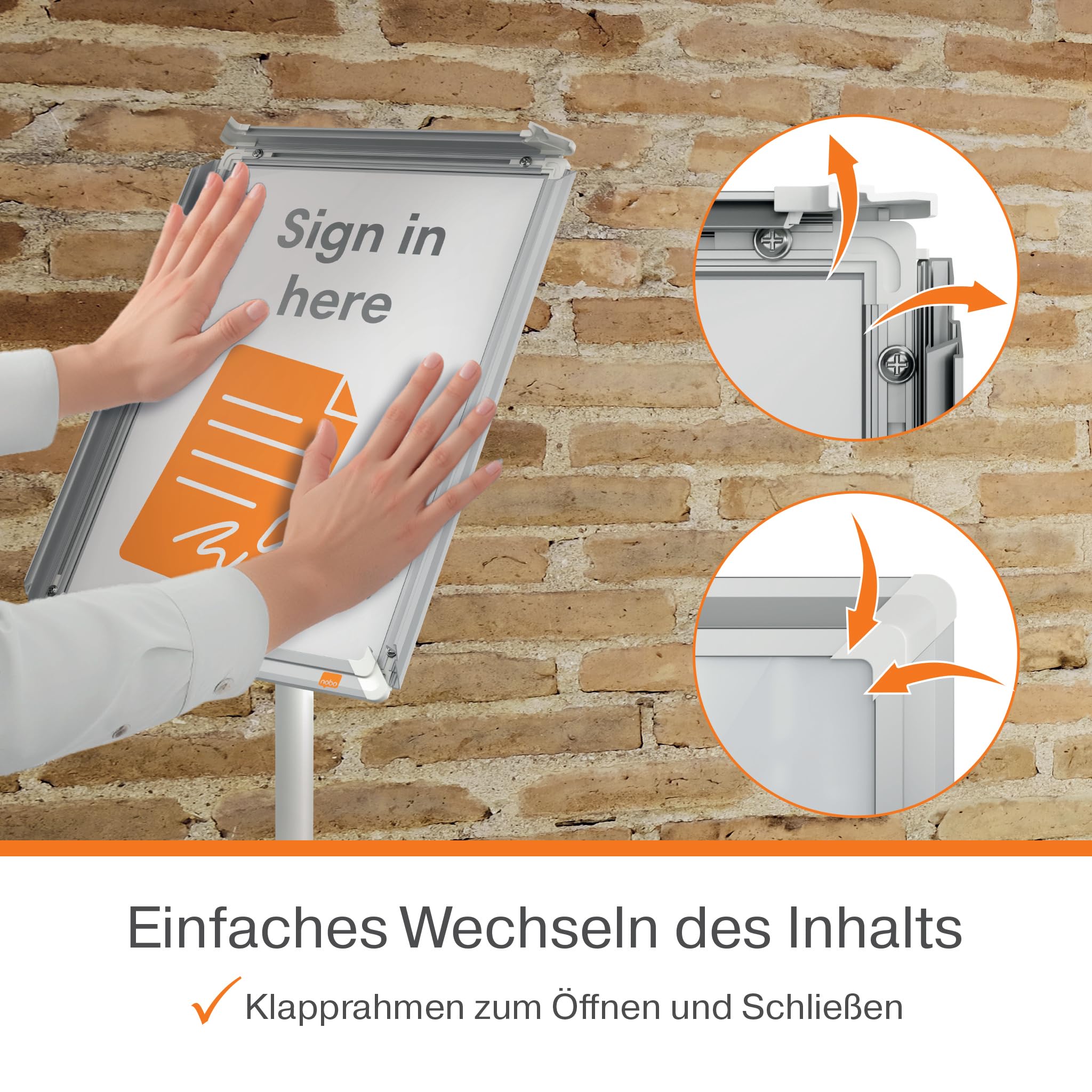 Nobo Premium Plus DIN A3 Infoständer, höhenverstellbar & drehbar | Klapprahmen für schnellen Posterwechsel, 780-1300 mm, blendfreie PP-Abdeckung, Empfang, Messe, Praxis