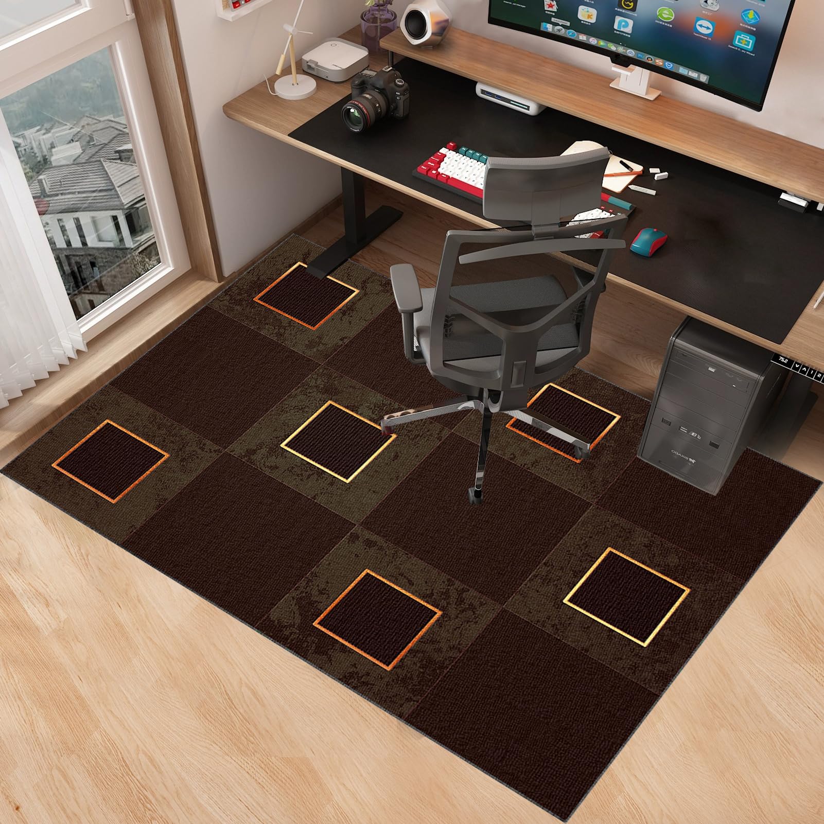 Alfombrilla protectora para silla de escritorio, 70 x 100 cm, antideslizante, de tela, para silla de oficina, protege los suelos de parquet de las ruedas de las sillas
